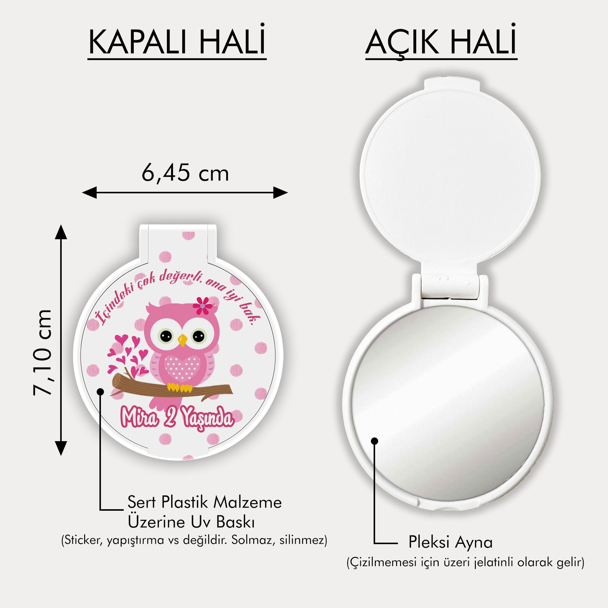 Baykuş Desenli Yuvarlak Ayna