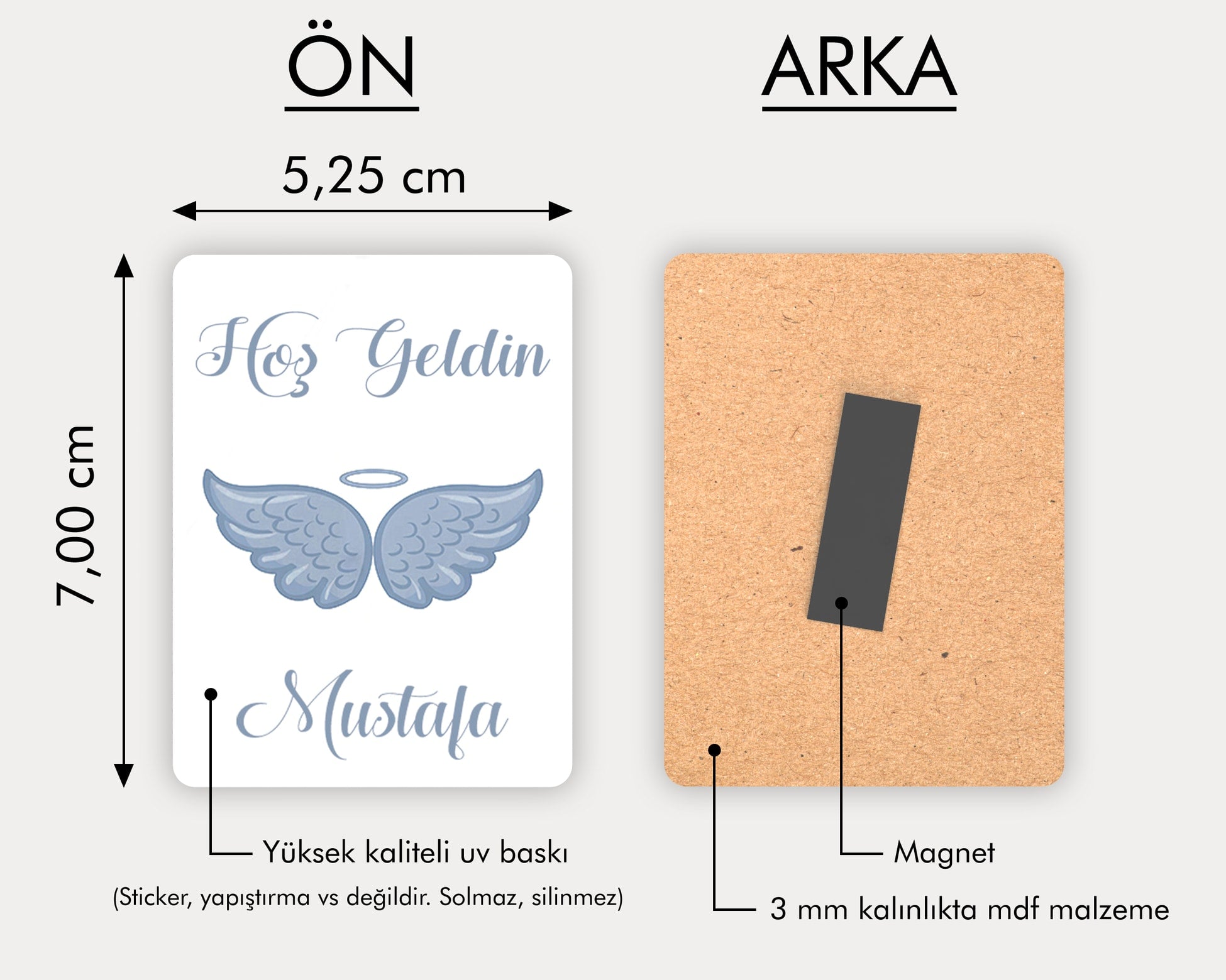 Mavi Melek Kanadı Desenli Ahşap Magnet