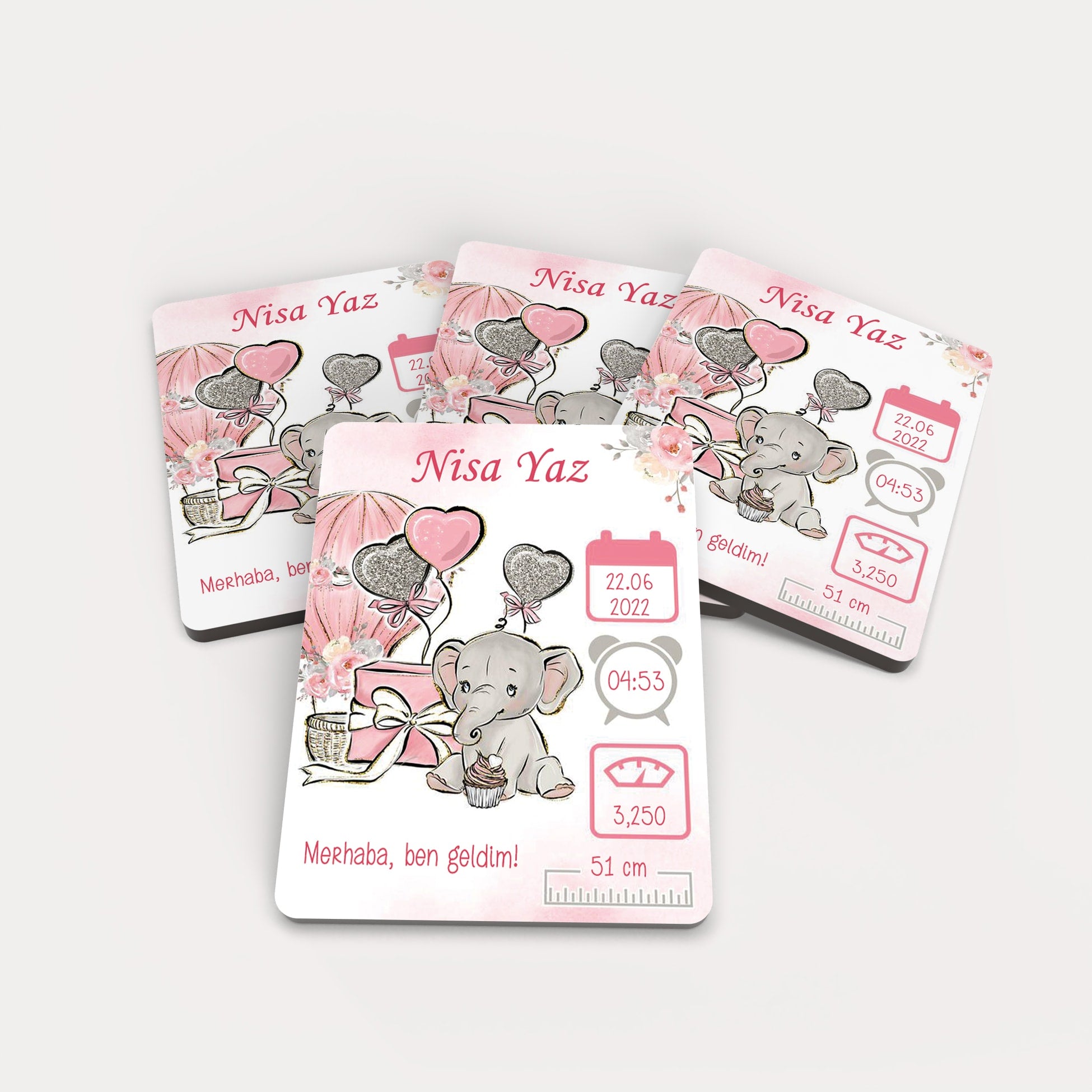 Pembe Fil Temalı Ahşap Magnet