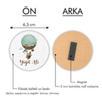 Uçan Balon Desenli Yuvarlak Ahşap Magnet