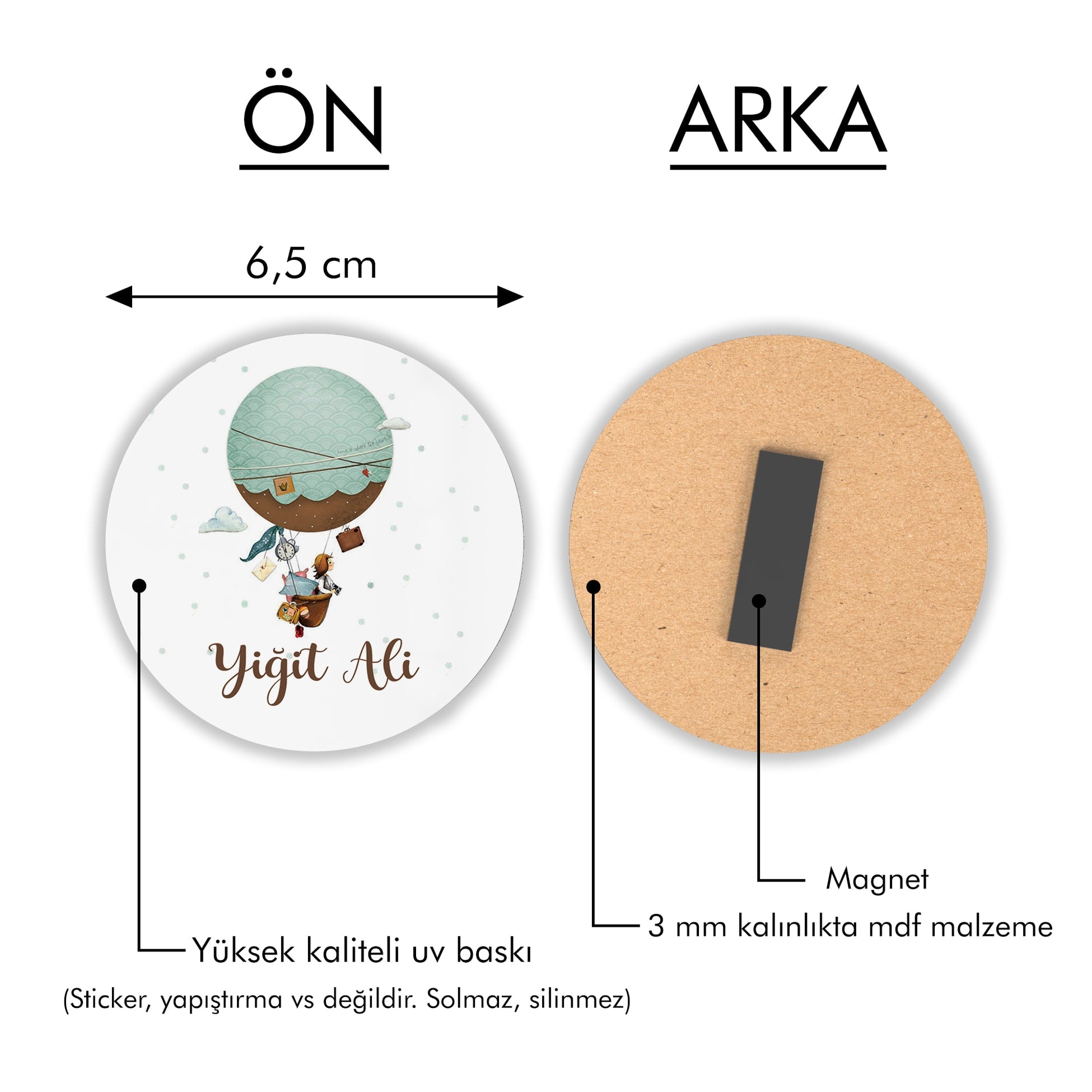 Uçan Balon Desenli Yuvarlak Ahşap Magnet