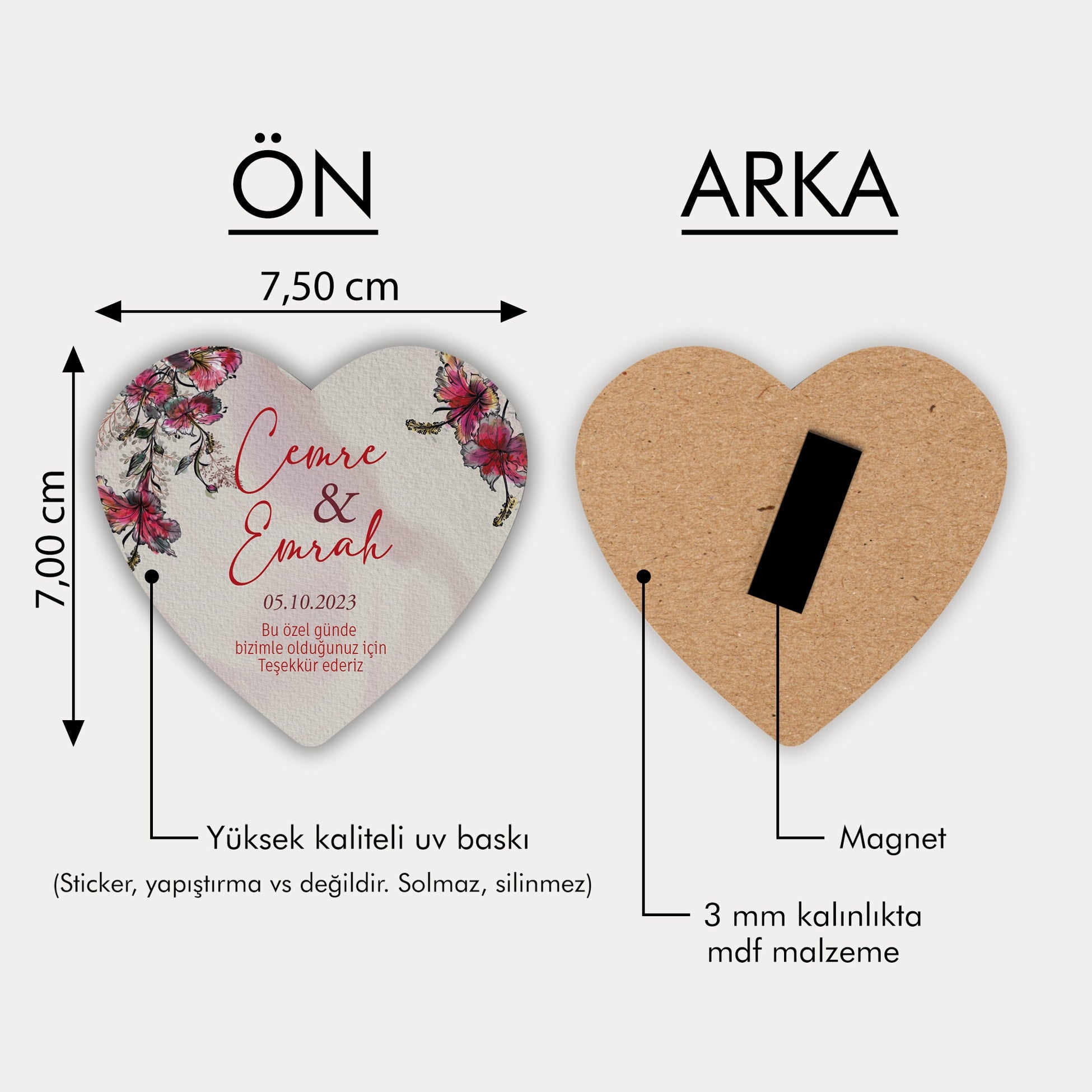 Bordo Çiçek Desenli Ahşap Magnet