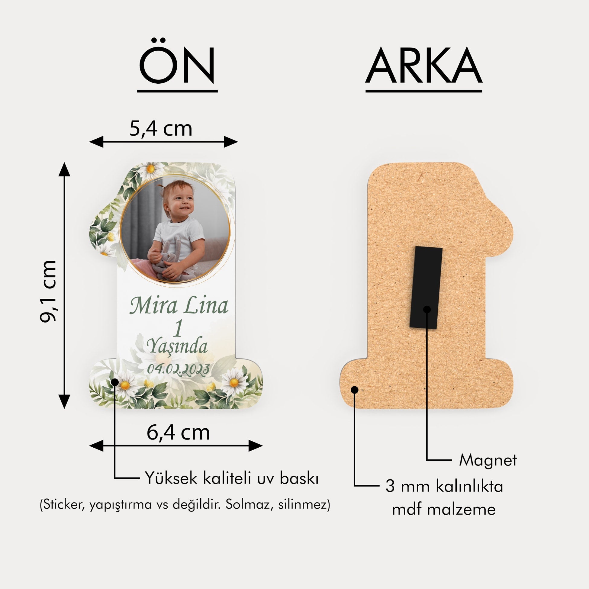 Papatya Desenli Ahşap Magnet