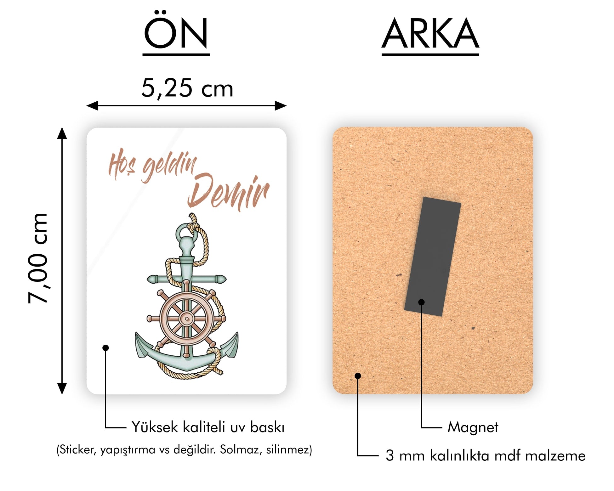 Çapa Deniz Desenli Ahşap Magnet