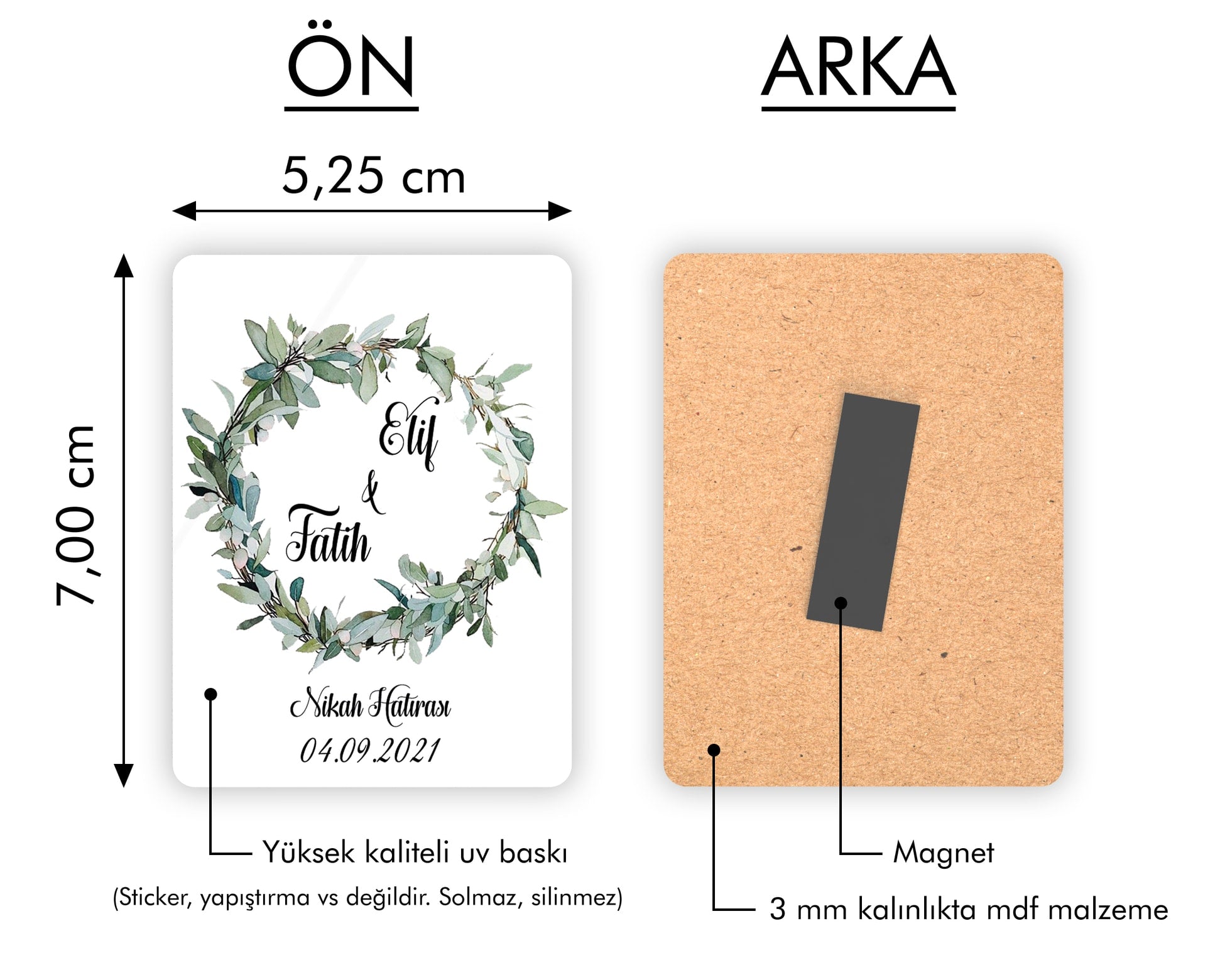 Yaprak Çelenk Desenli Ahşap Magnet