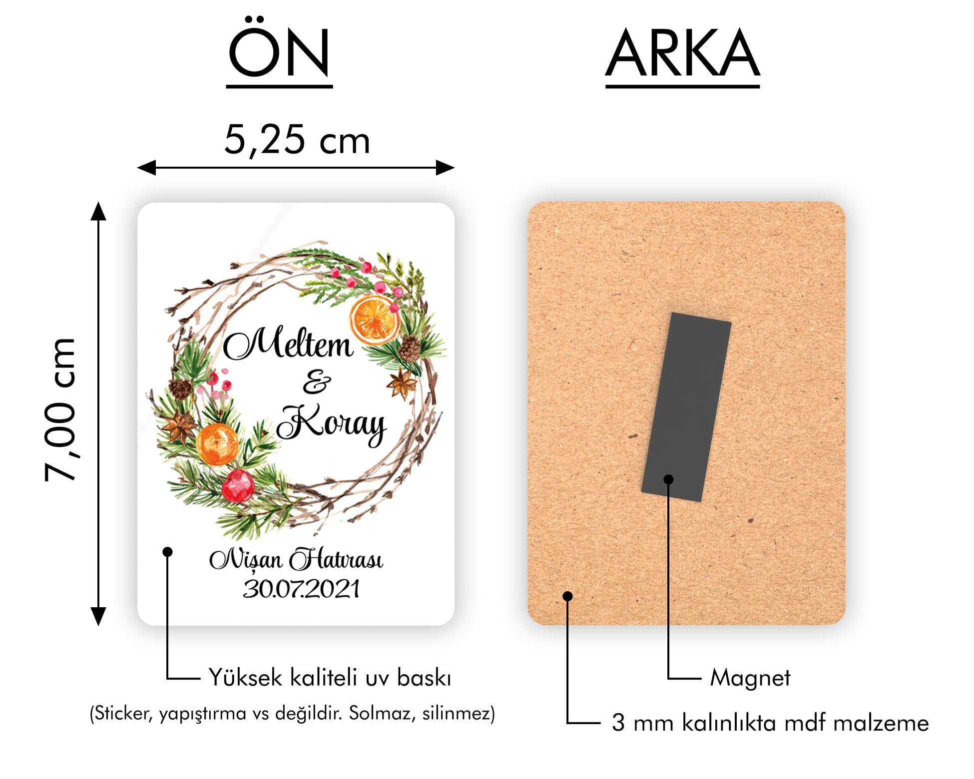 Portakallı Çelenkli Ahşap Magnet