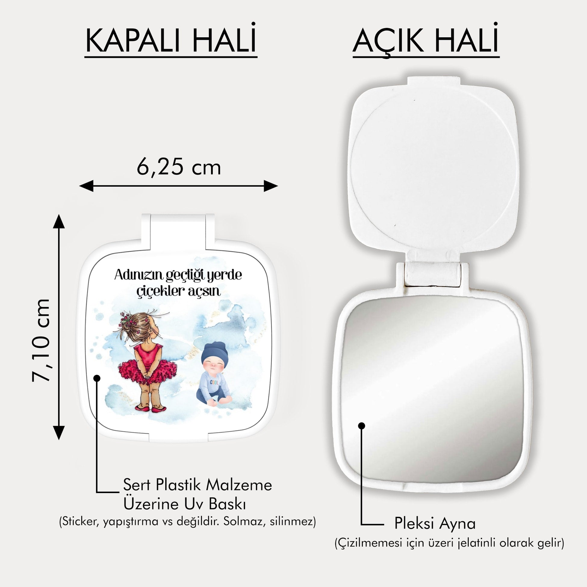 Kız ve Erkek Bebek Temalı Kare Ayna