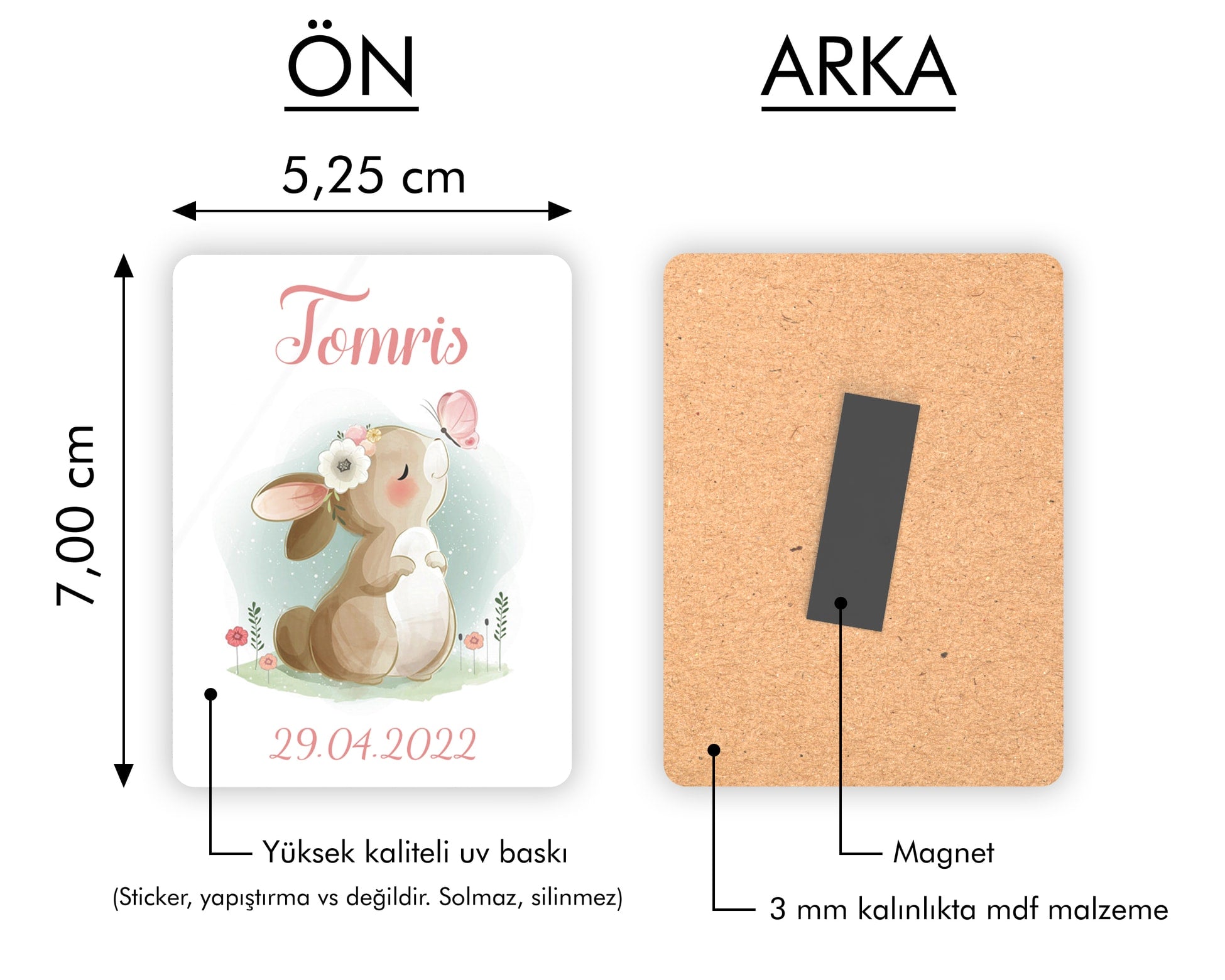 Tavşan Desenli Ahşap Magnet