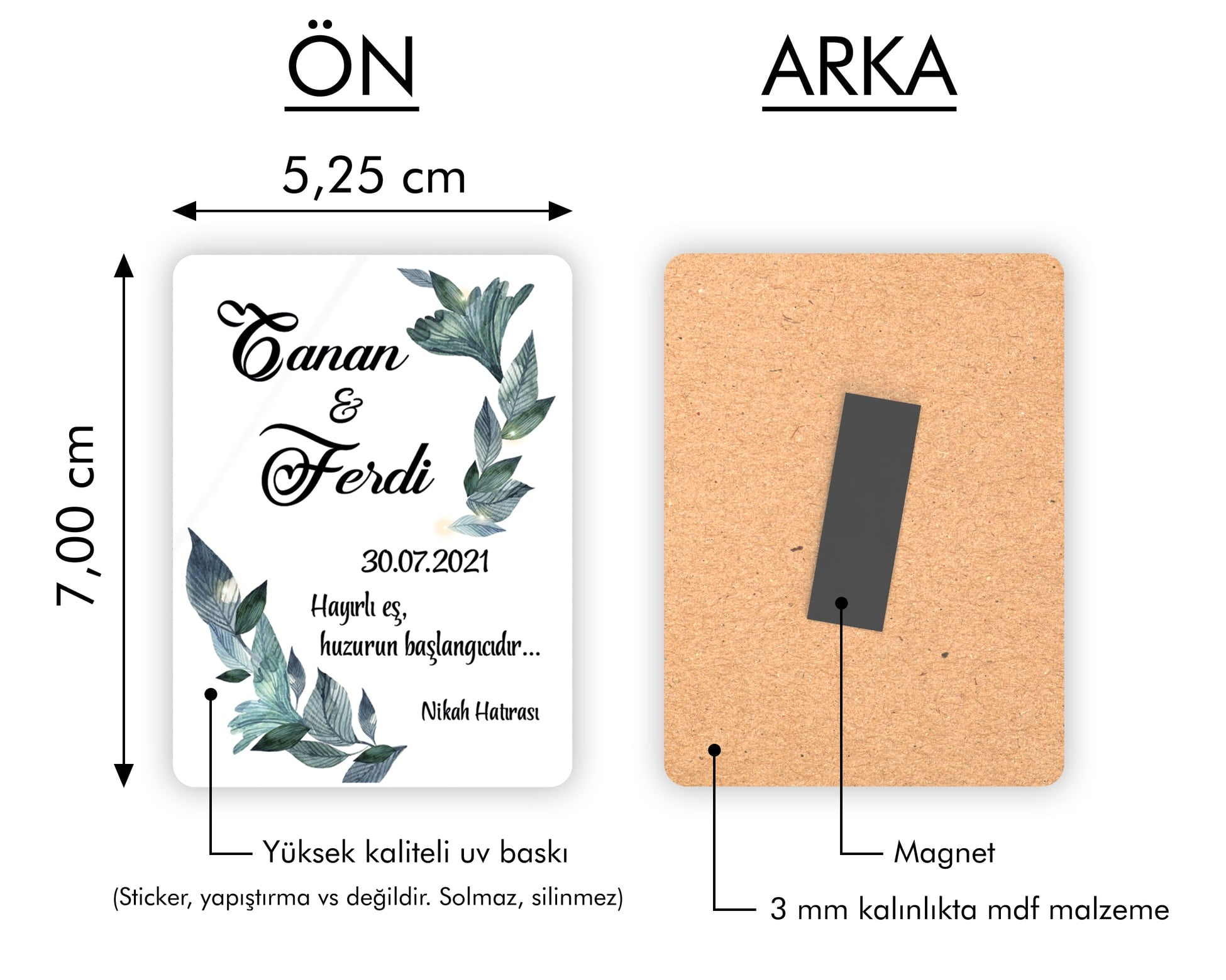 Yeşil Yaprak Desenli Ahşap Magnet