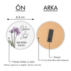 Mor Çiçek Desenli Yuvarlak Ahşap Magnet