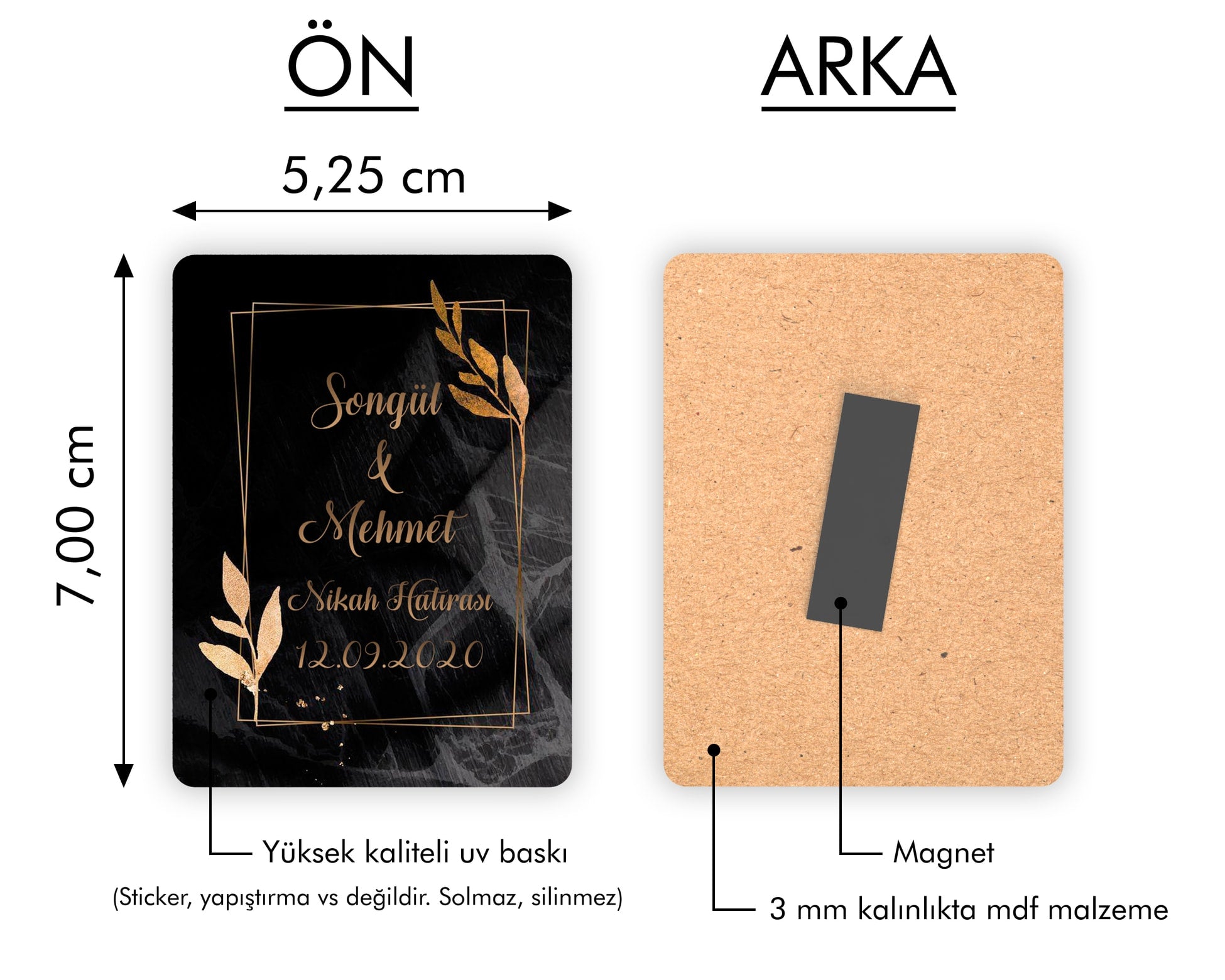 Siyah Gold Çiçekli Ahşap Magnet