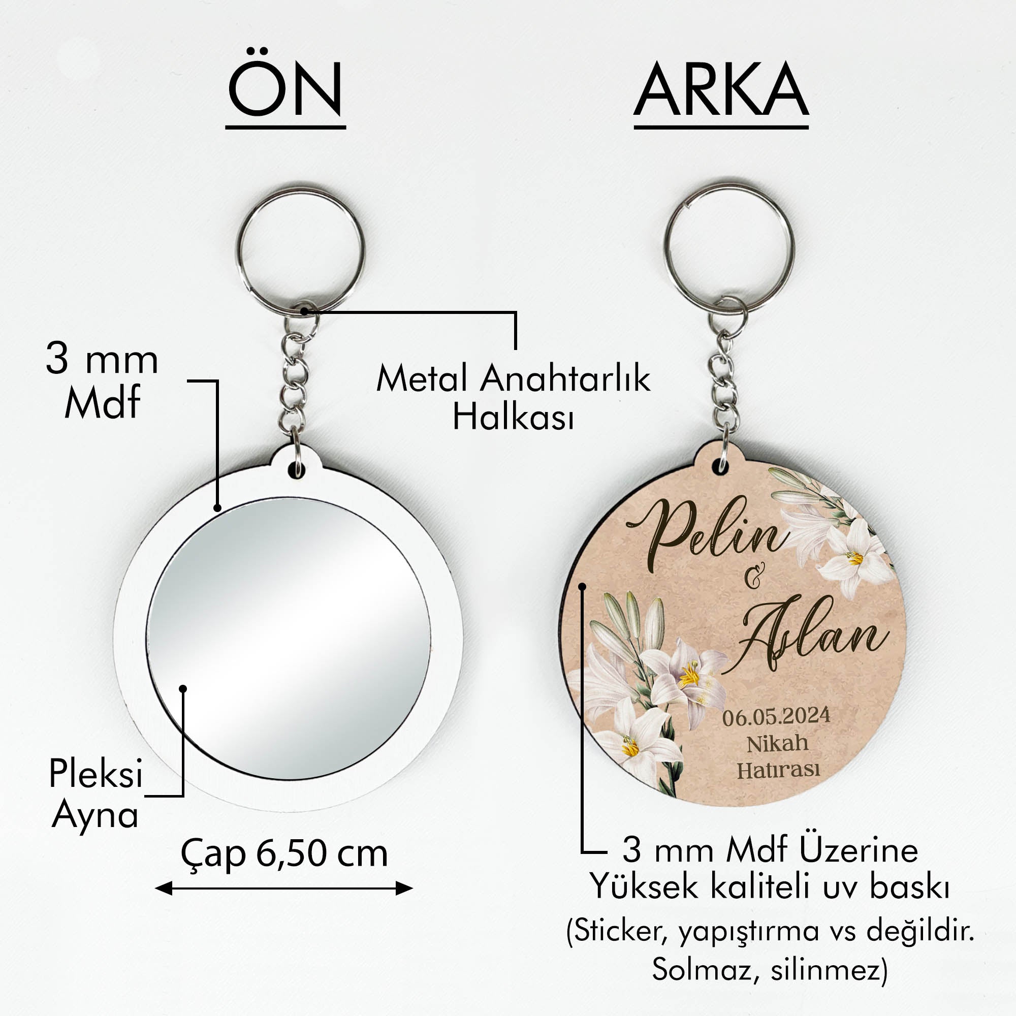 Çiçek Desenli Anahtarlıklı Ayna