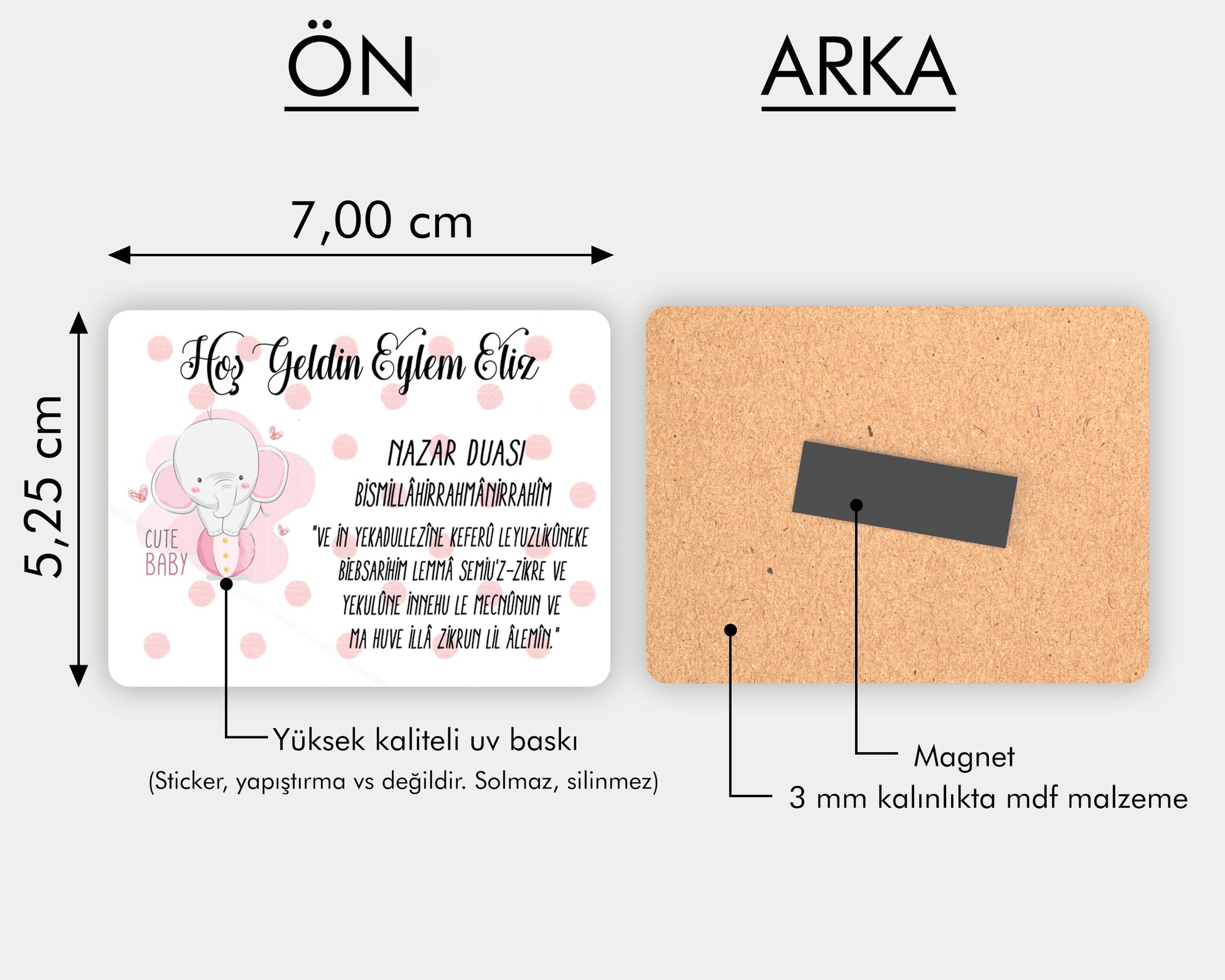 Pembe Fil Desenli Ahşap Magnet