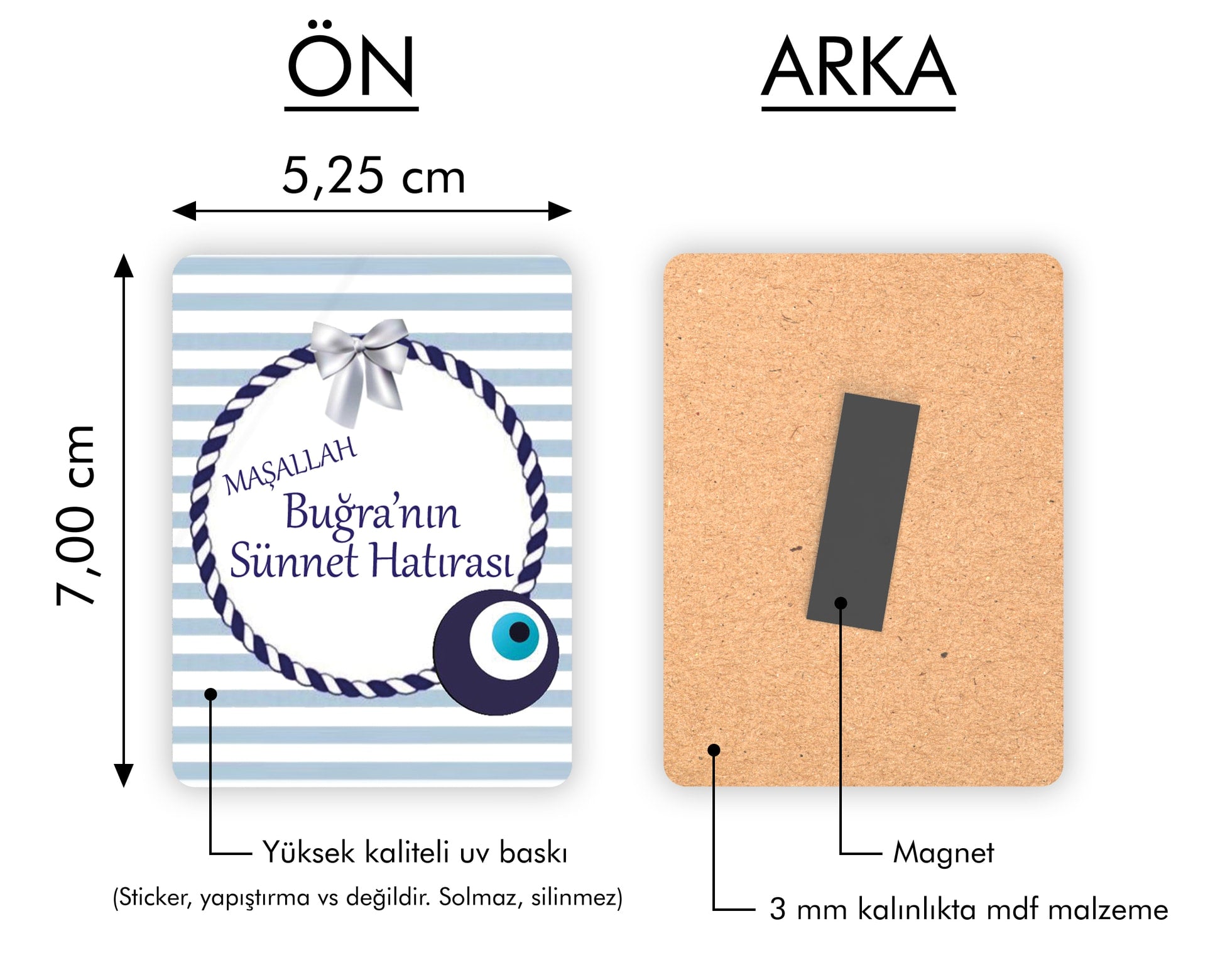 Nazar Boncuklu Sünnet Temalı Ahşap Magnet