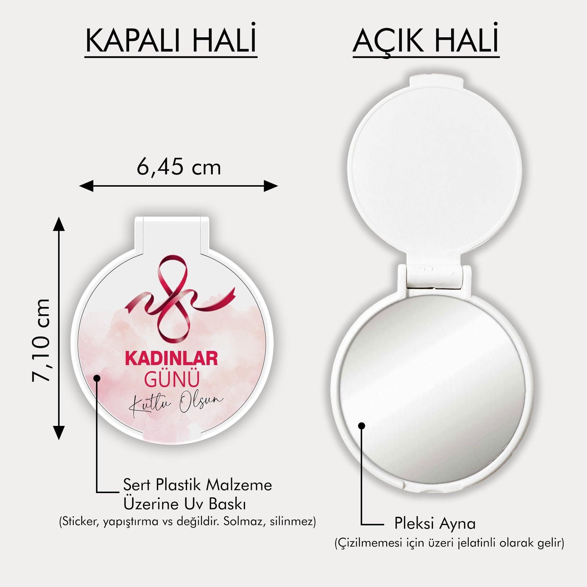 8 Mart Temalı Yuvarlak Ayna