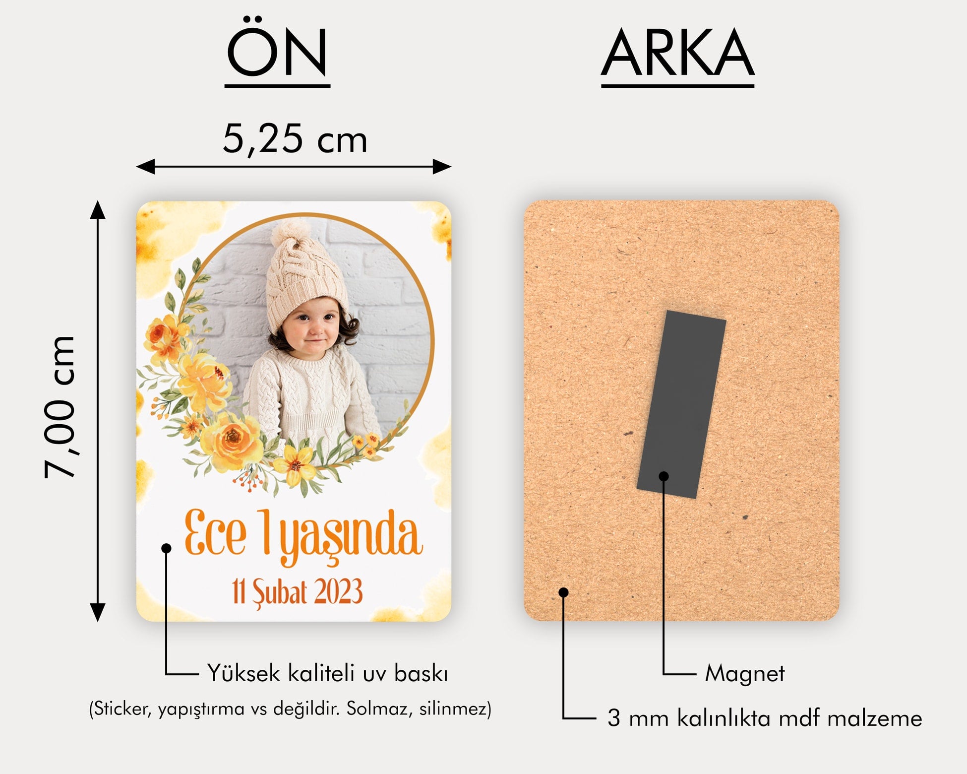 Sarı Çiçek Desenli Ahşap Magnet