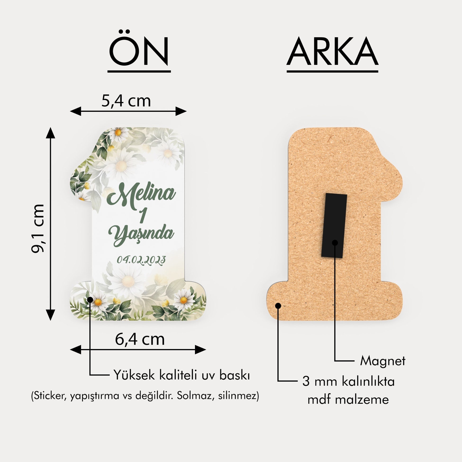 Papatya Desenli Ahşap Magnet