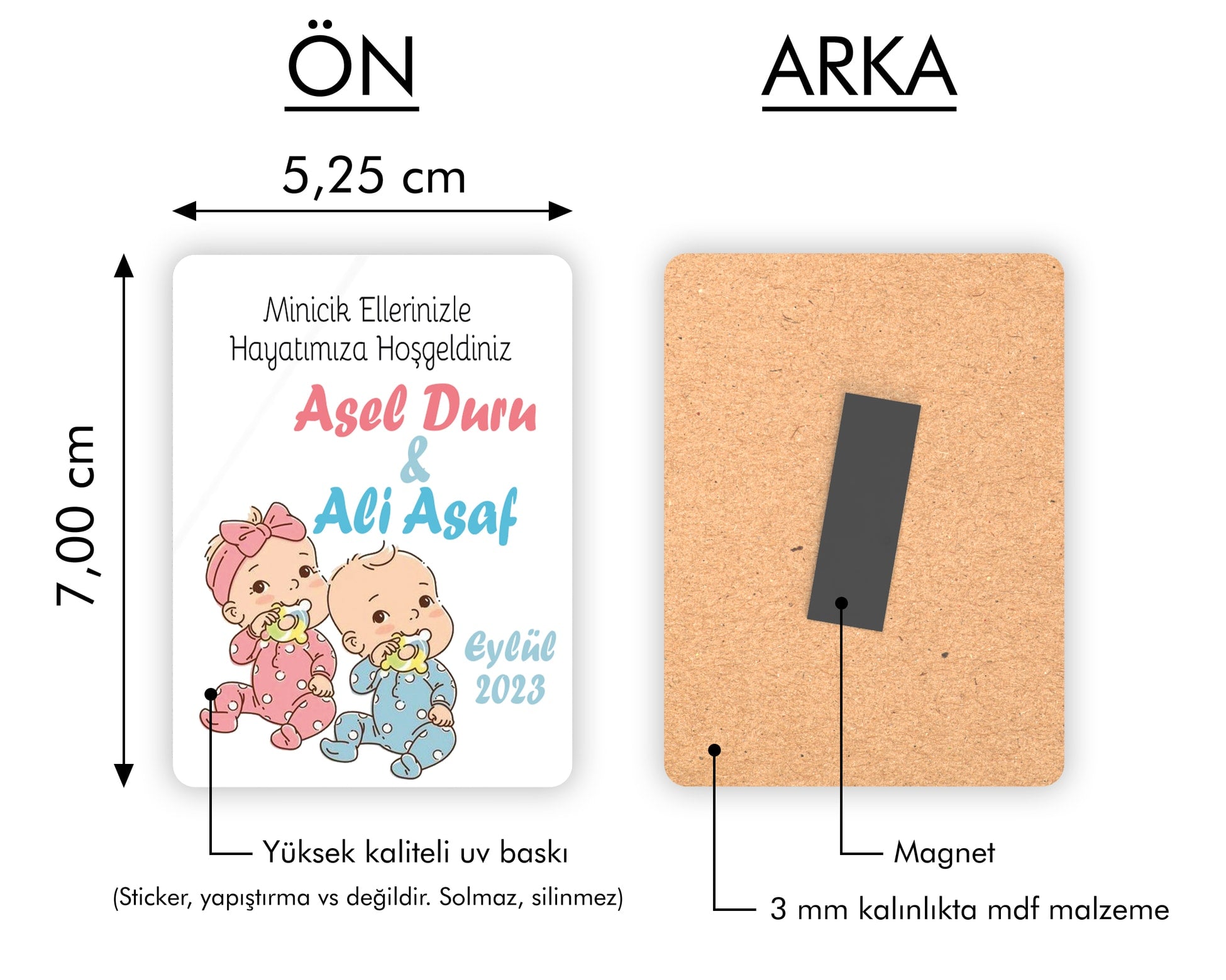 İkiz Bebek Temalı Ahşap Magnet