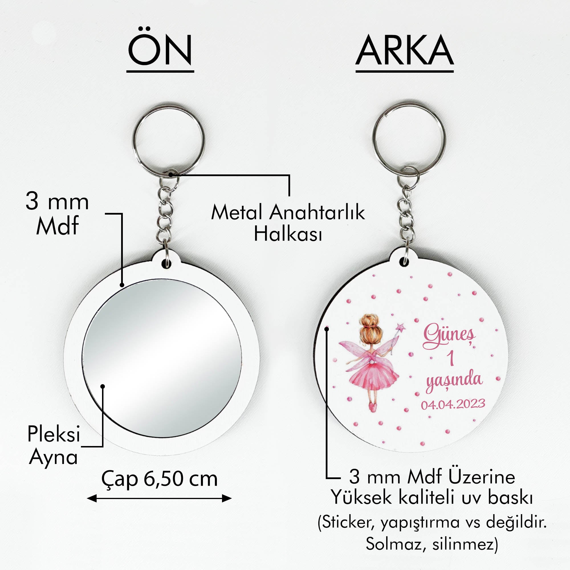 Peri Kızı Desenli Anahtarlıklı Ayna