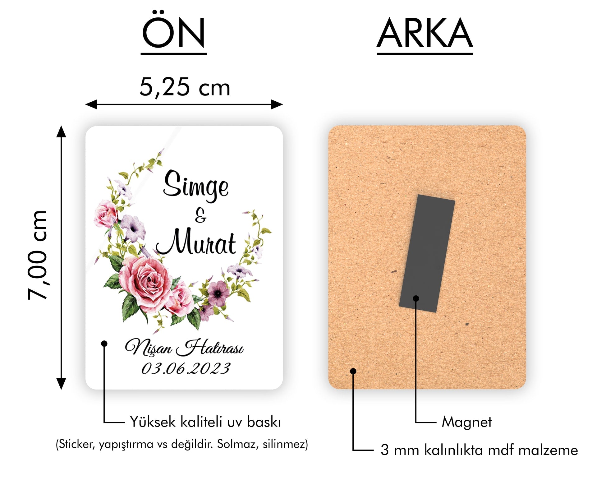 Gül Desenli Ahşap Magnet