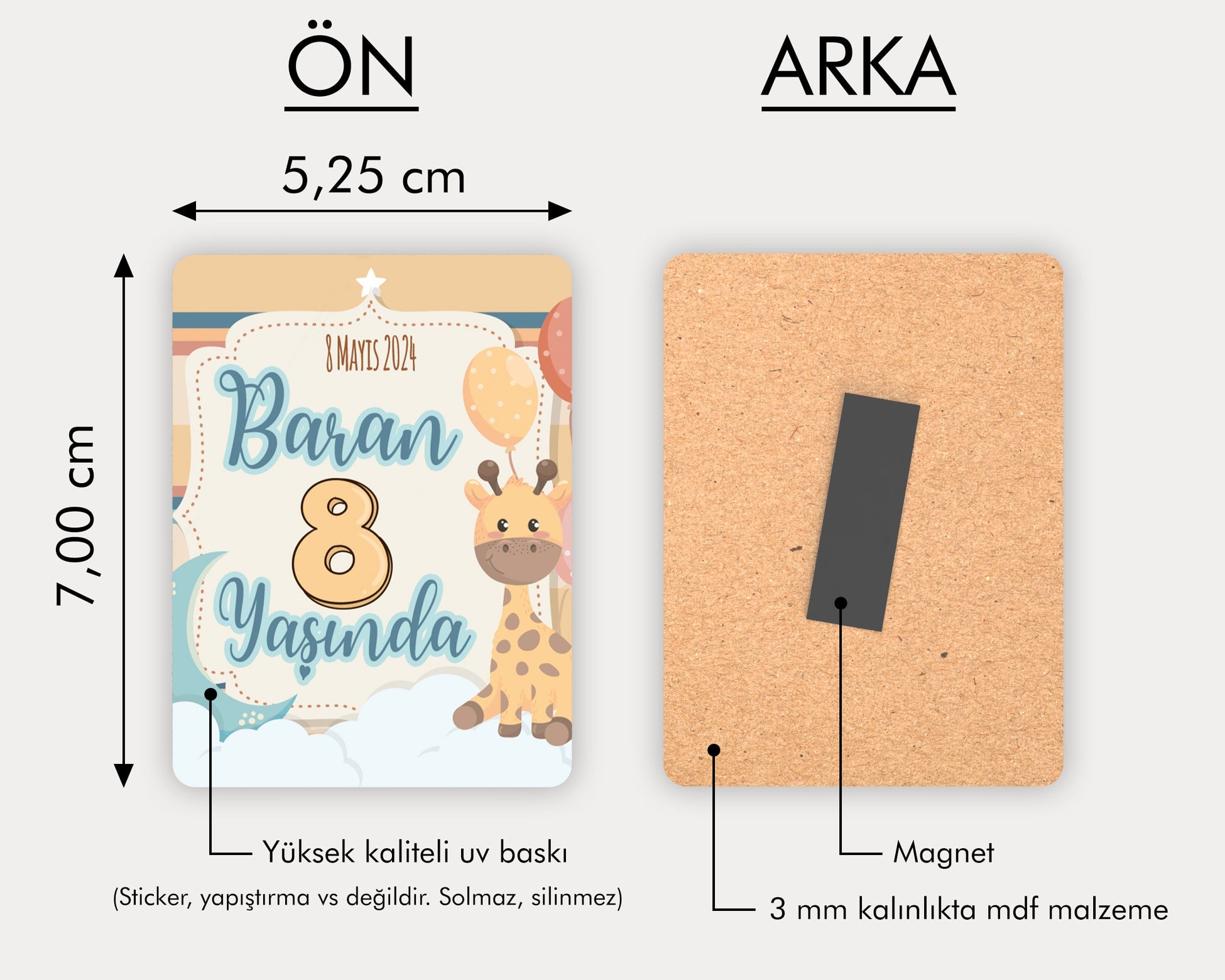 Zürafa Desenli Ahşap Magnet