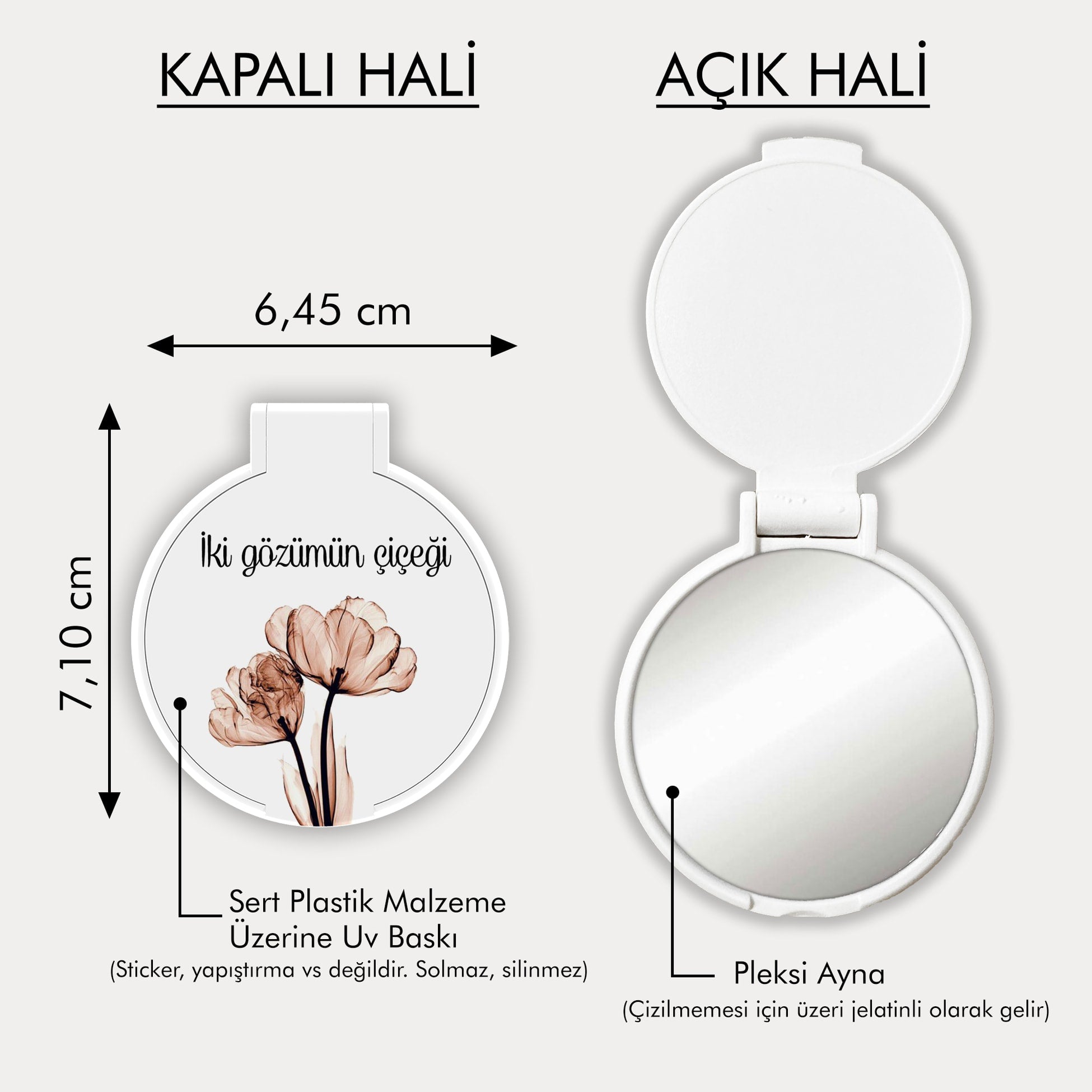 Çiçek Desenli Yuvarlak Ayna
