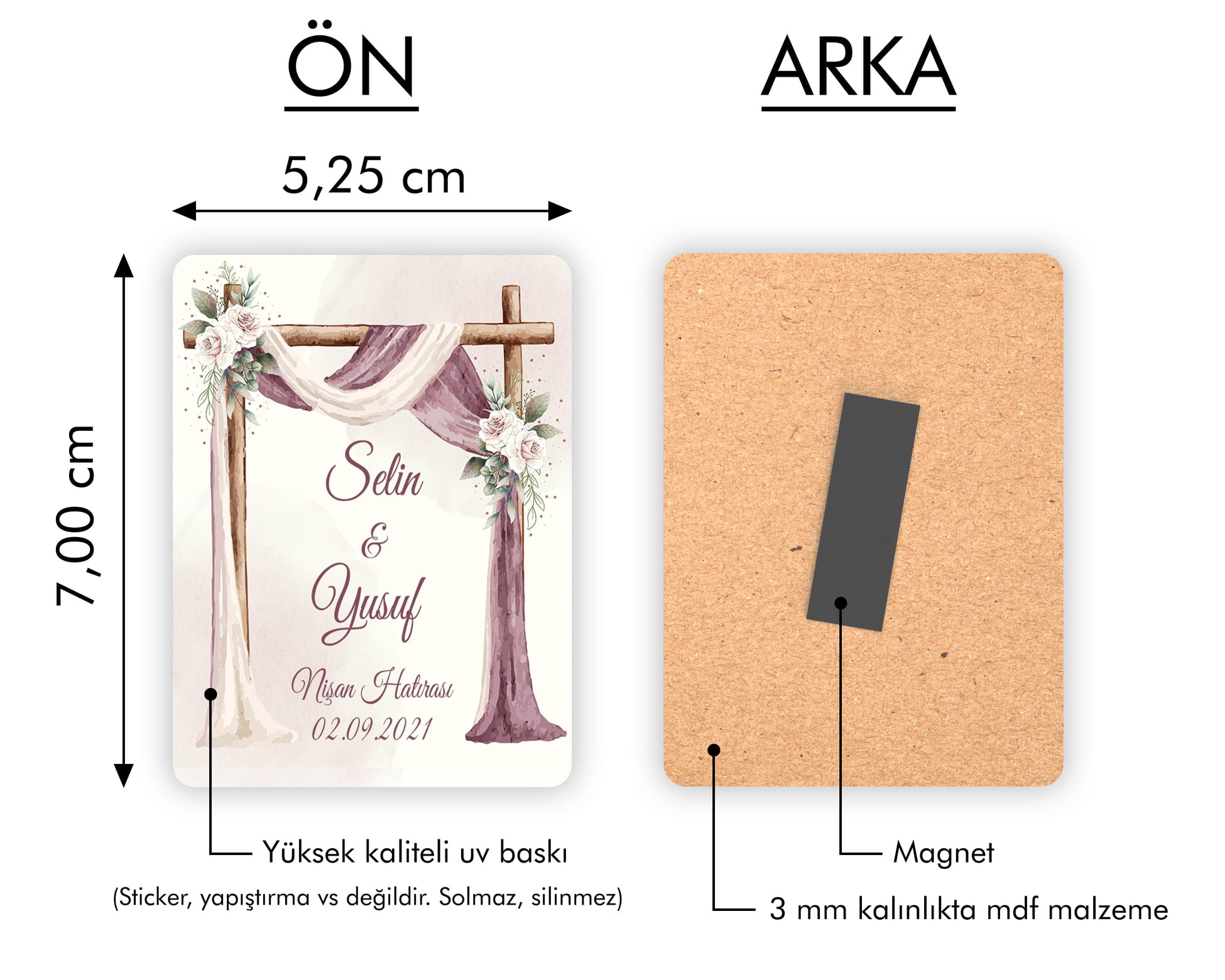 Çiçekli Tül Desenli Ahşap Magnet