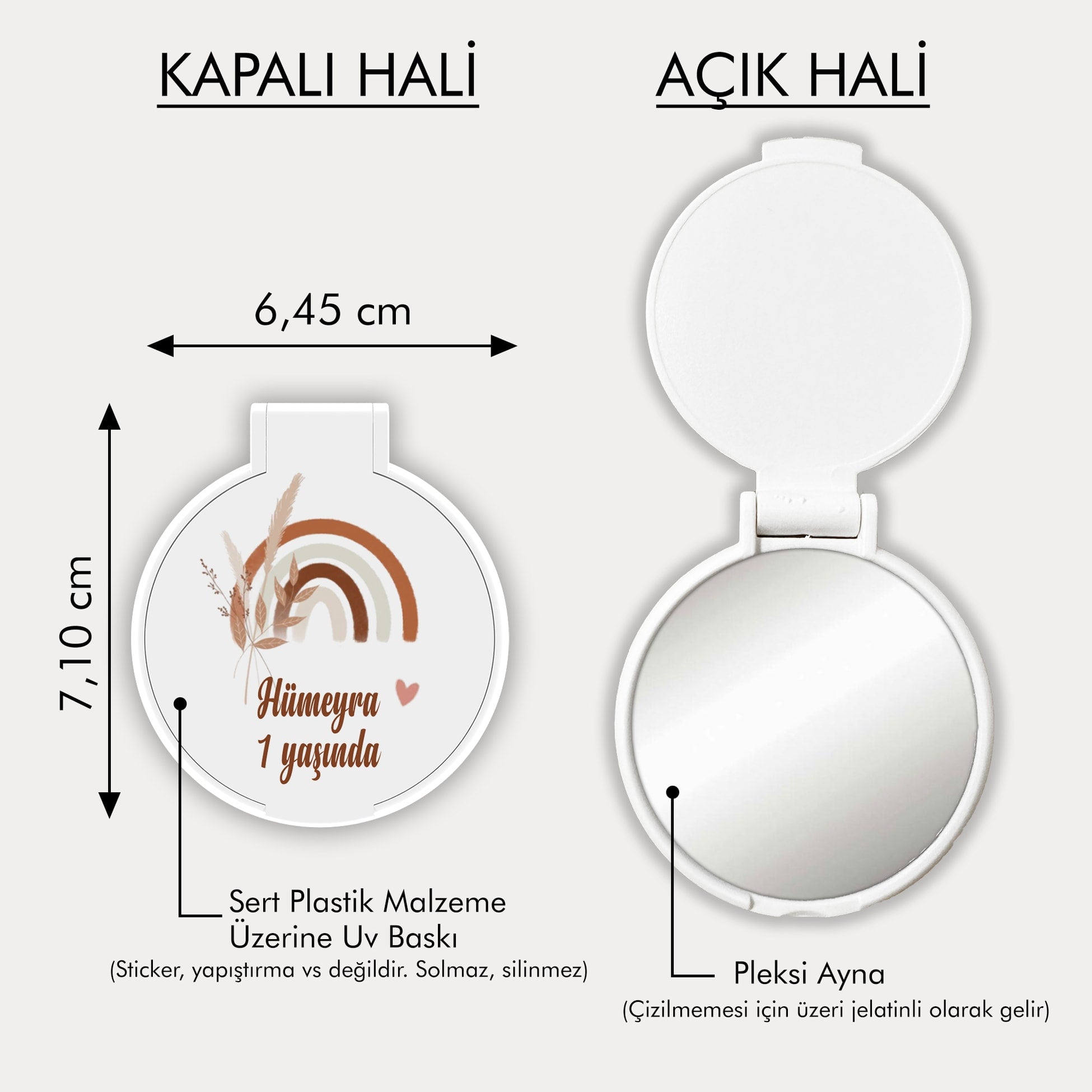 Gökkuşağı Desenli Yuvarlak Ayna