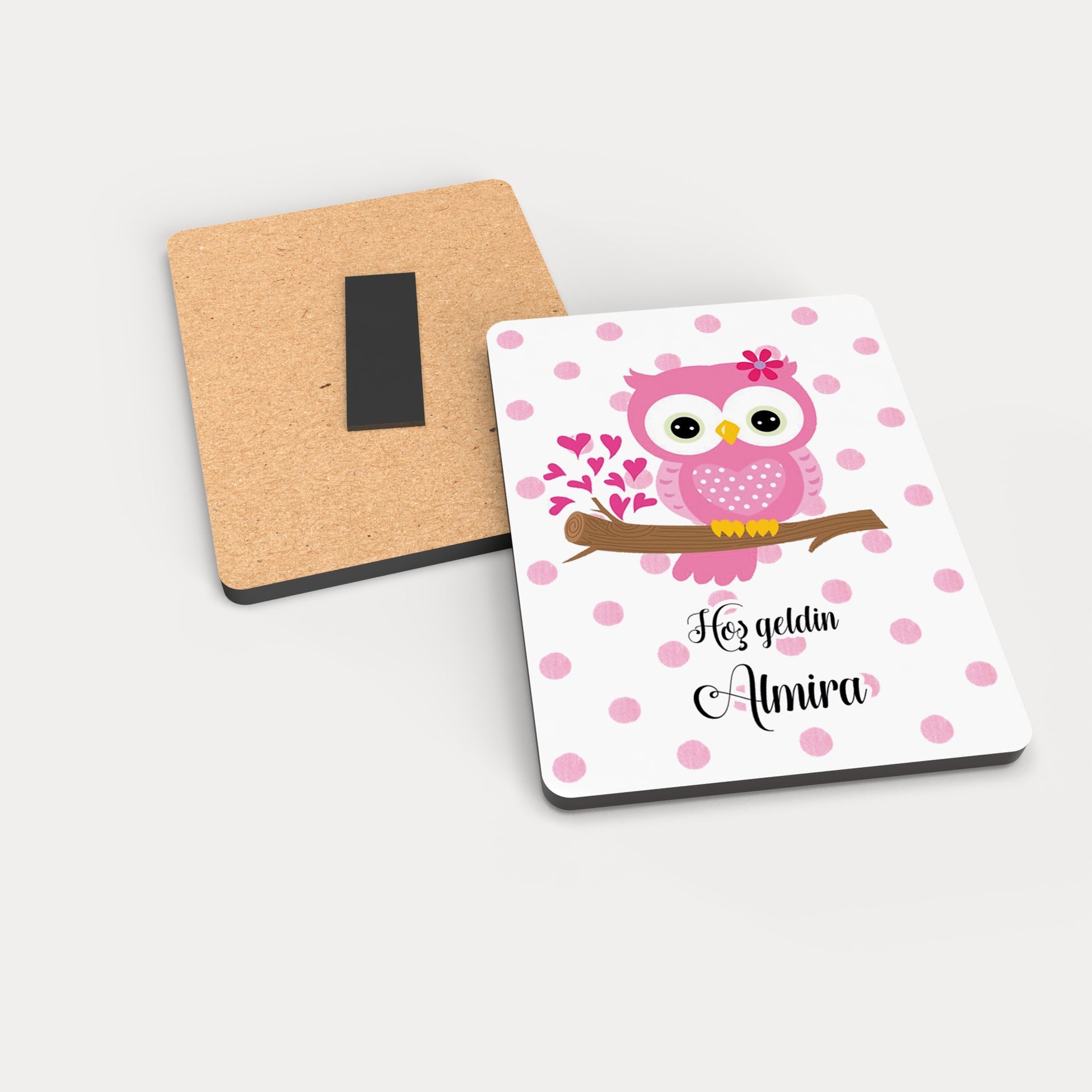 Baykuş Desenli Ahşap Magnet