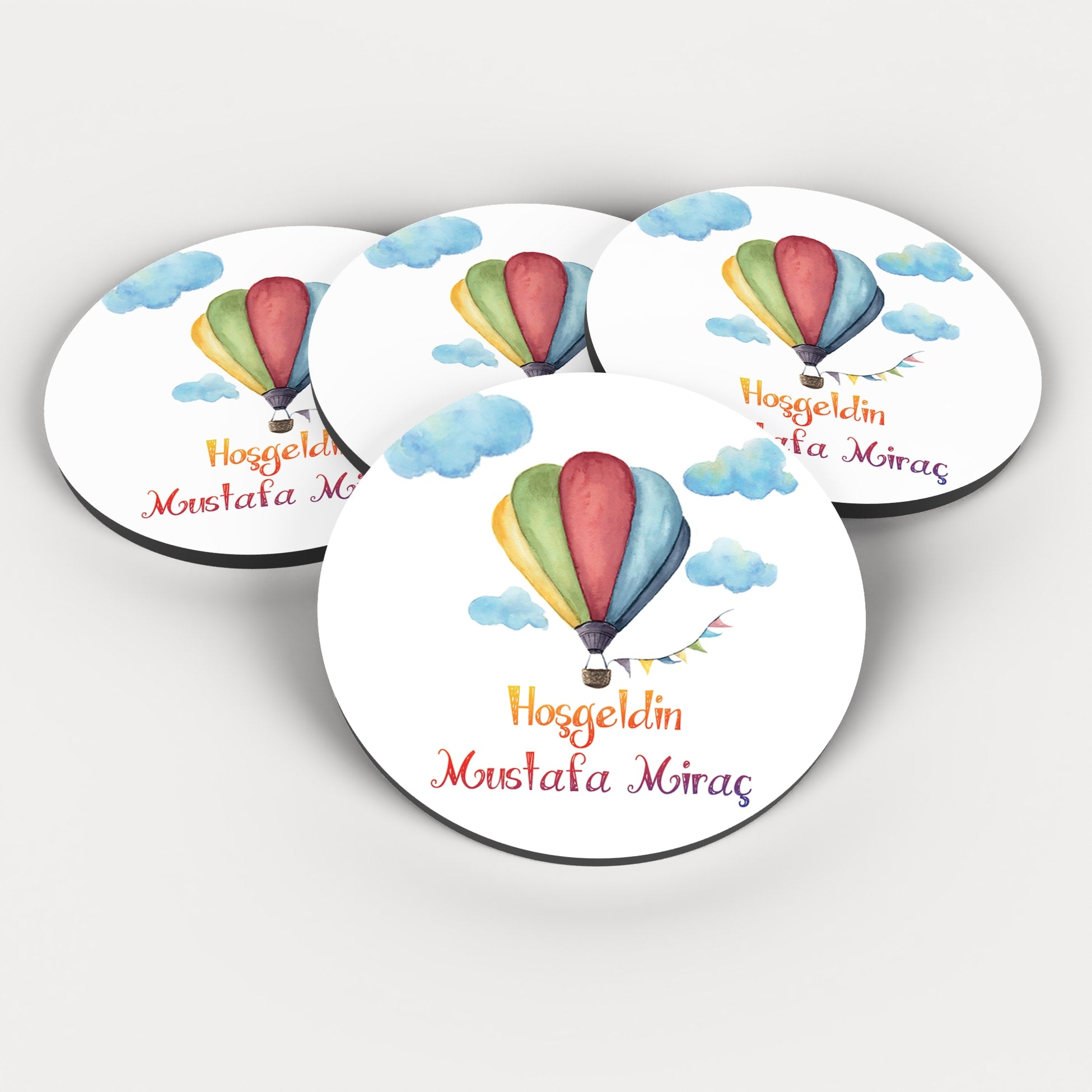 Uçan Balon Desenli Yuvarlak Ahşap Magnet