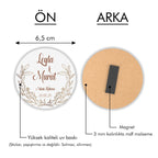 Minimal Kahverengi Çiçek Desenli Yuvarlak Ahşap Magnet