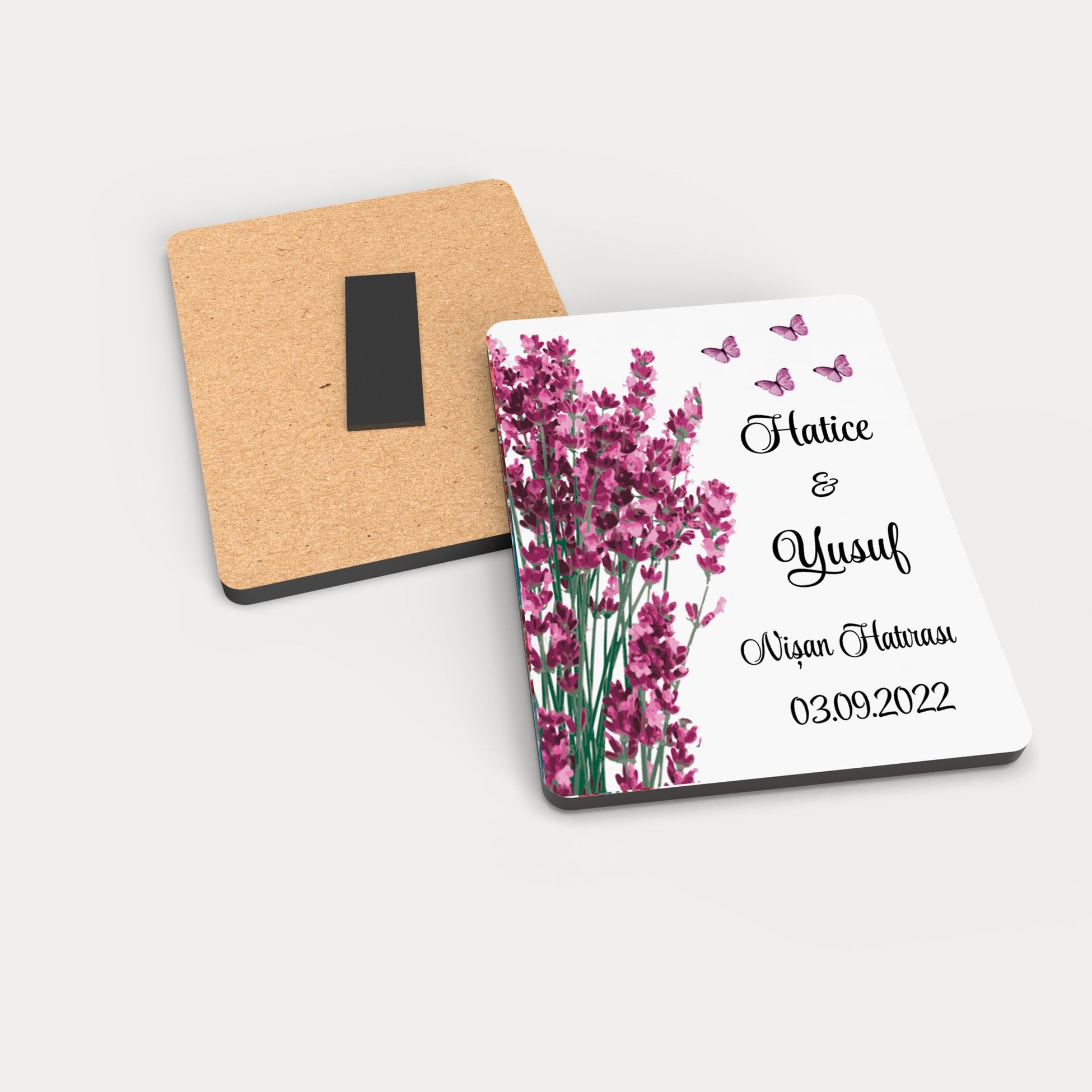 Pembe Lavanta Desenli Ahşap Magnet