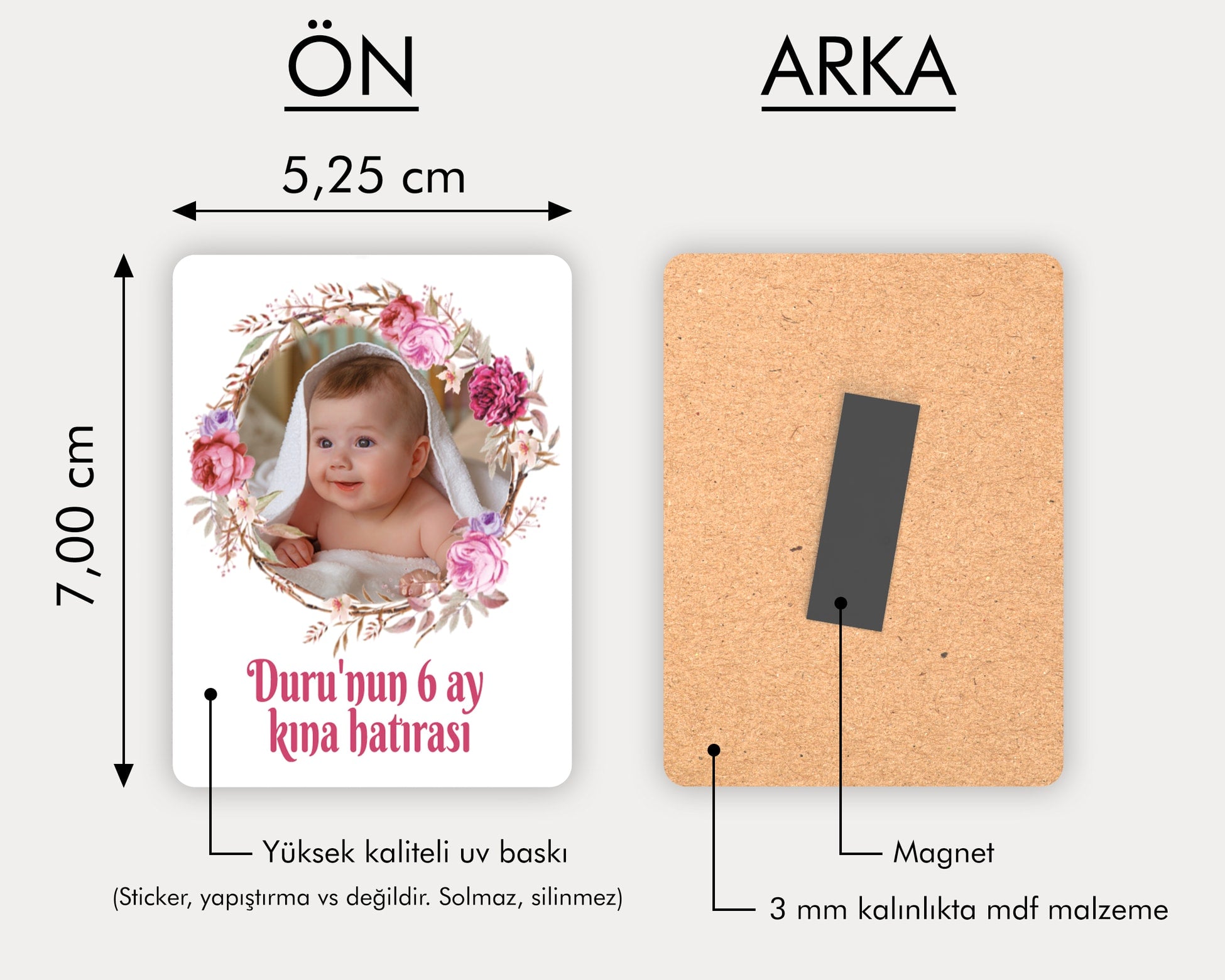 Pembe Çiçek Temalı Ahşap Magnet