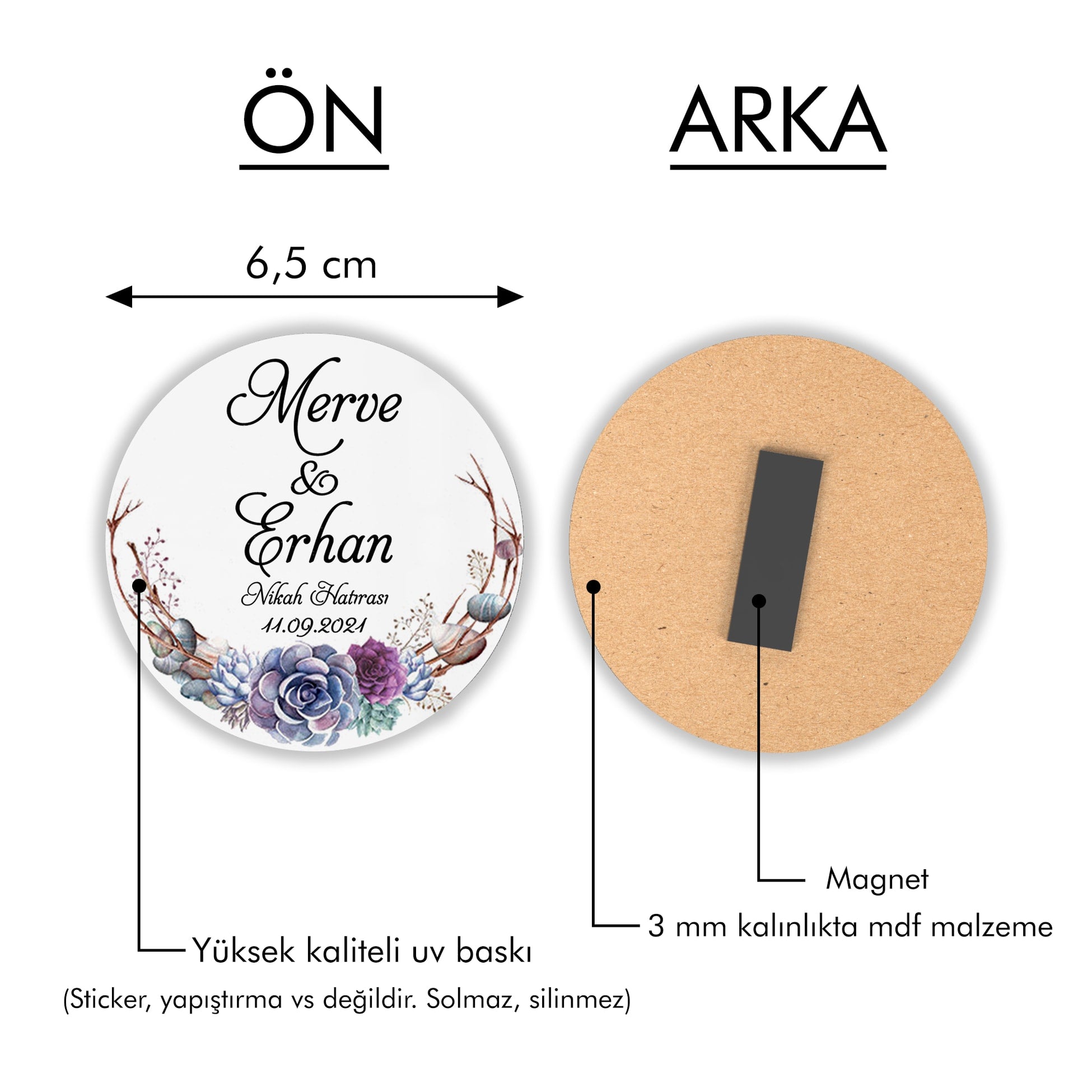 Suklent Desenli Yuvarlak Ahşap Magnet
