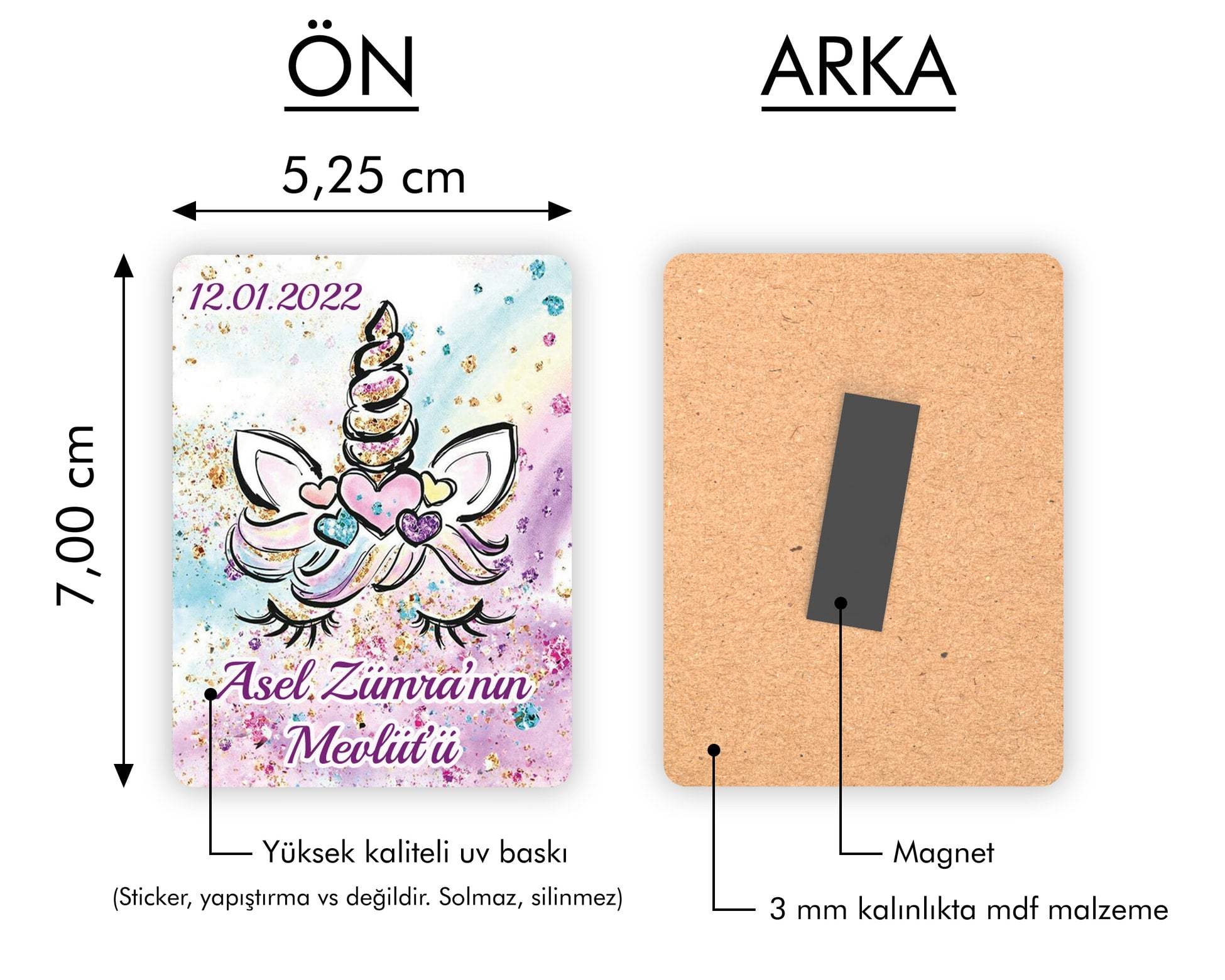 Unicorn Temalı Ahşap Magnet