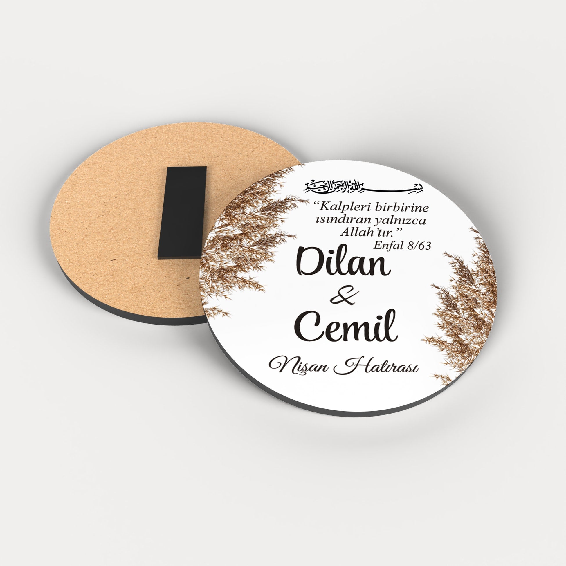 Pampas Desenli Yuvarlak Ahşap Magnet