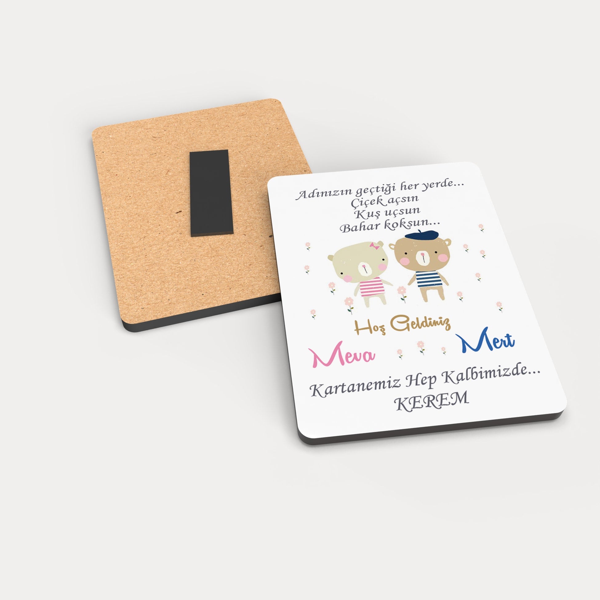 İkiz Bebek Temalı Ahşap Magnet