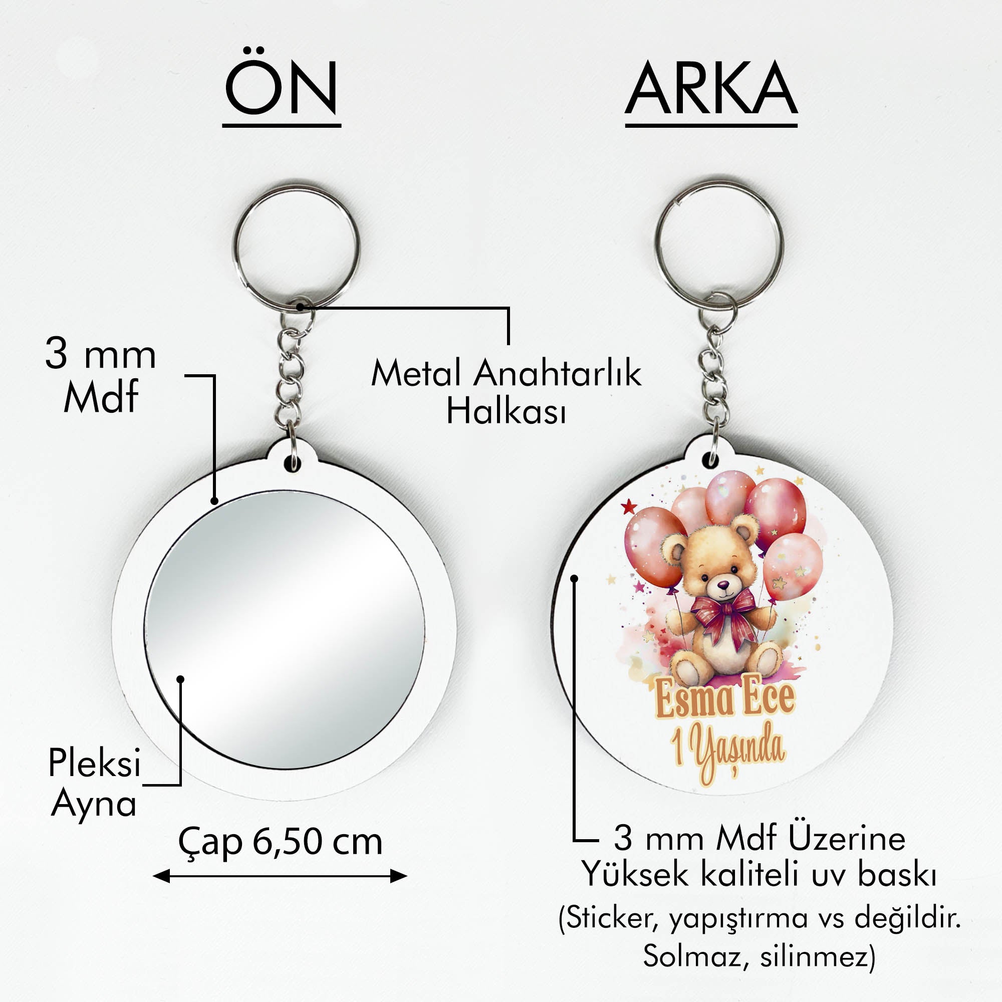 Balon Tutan Ayıcık Temalı Anahtarlıklı Ayna