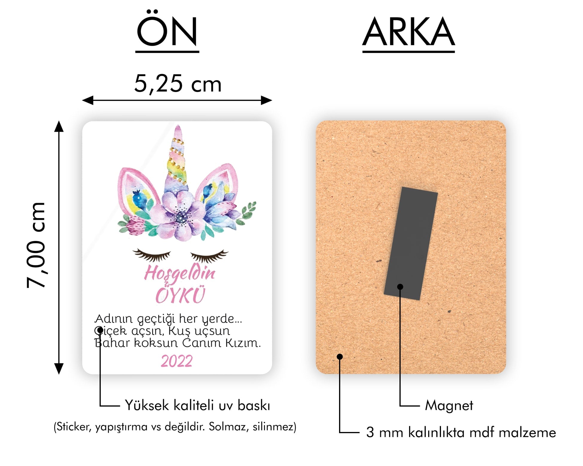 Unicorn Temalı Ahşap Magnet