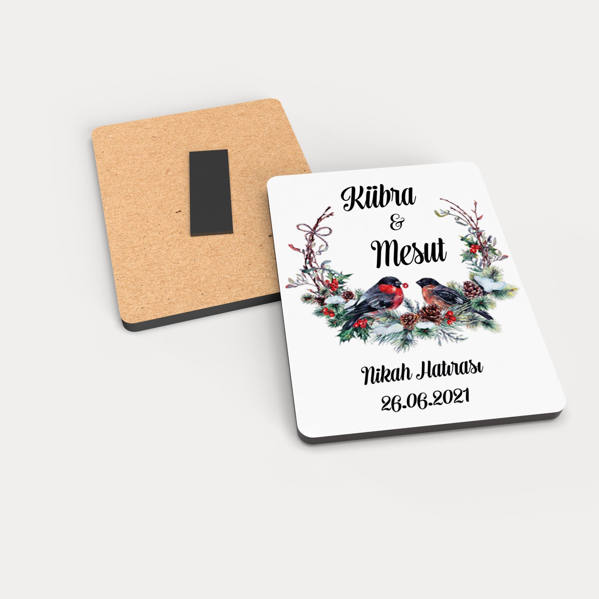 Çift Kuş Desenli Ahşap Magnet