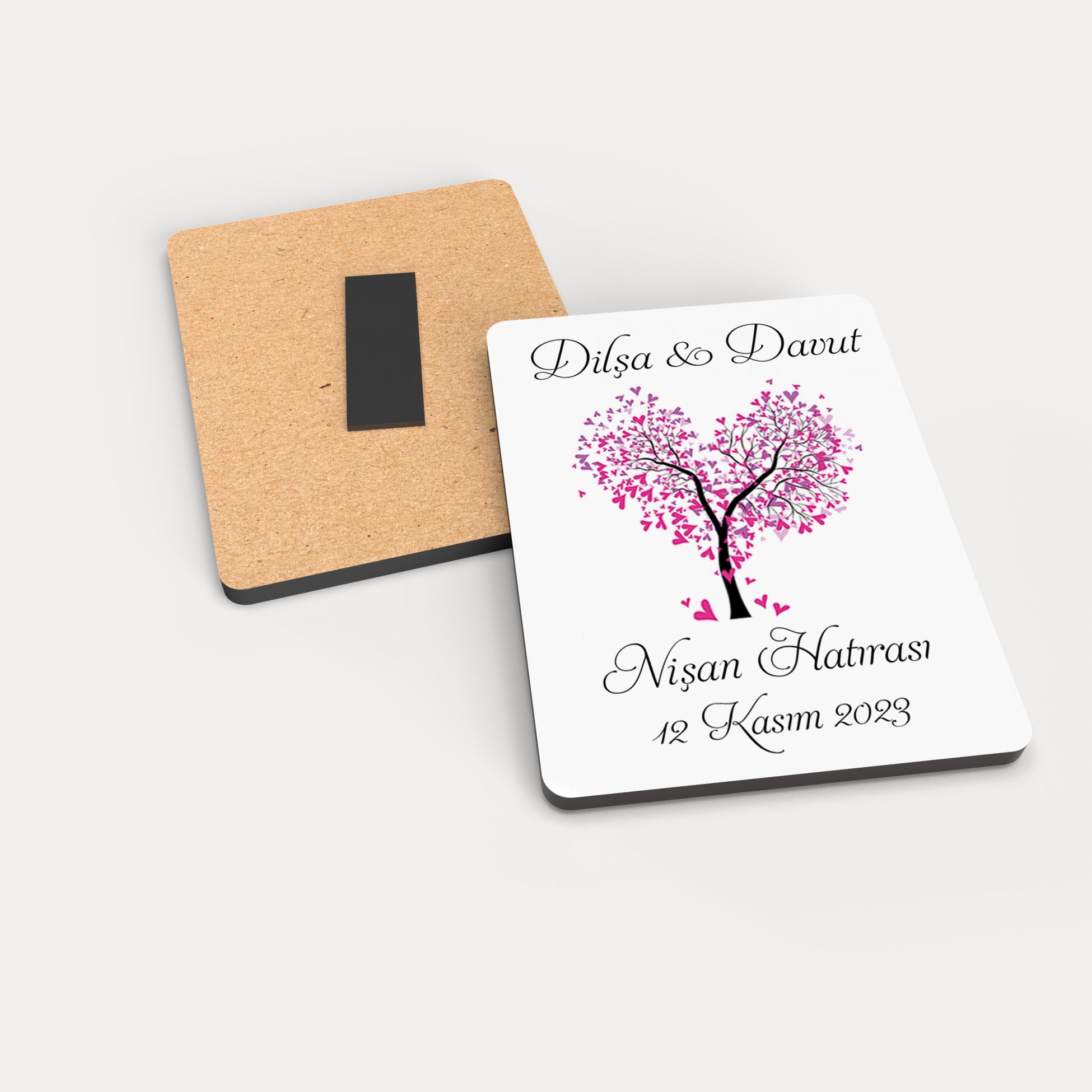 Kalp Ağaç Desenli Ahşap Magnet