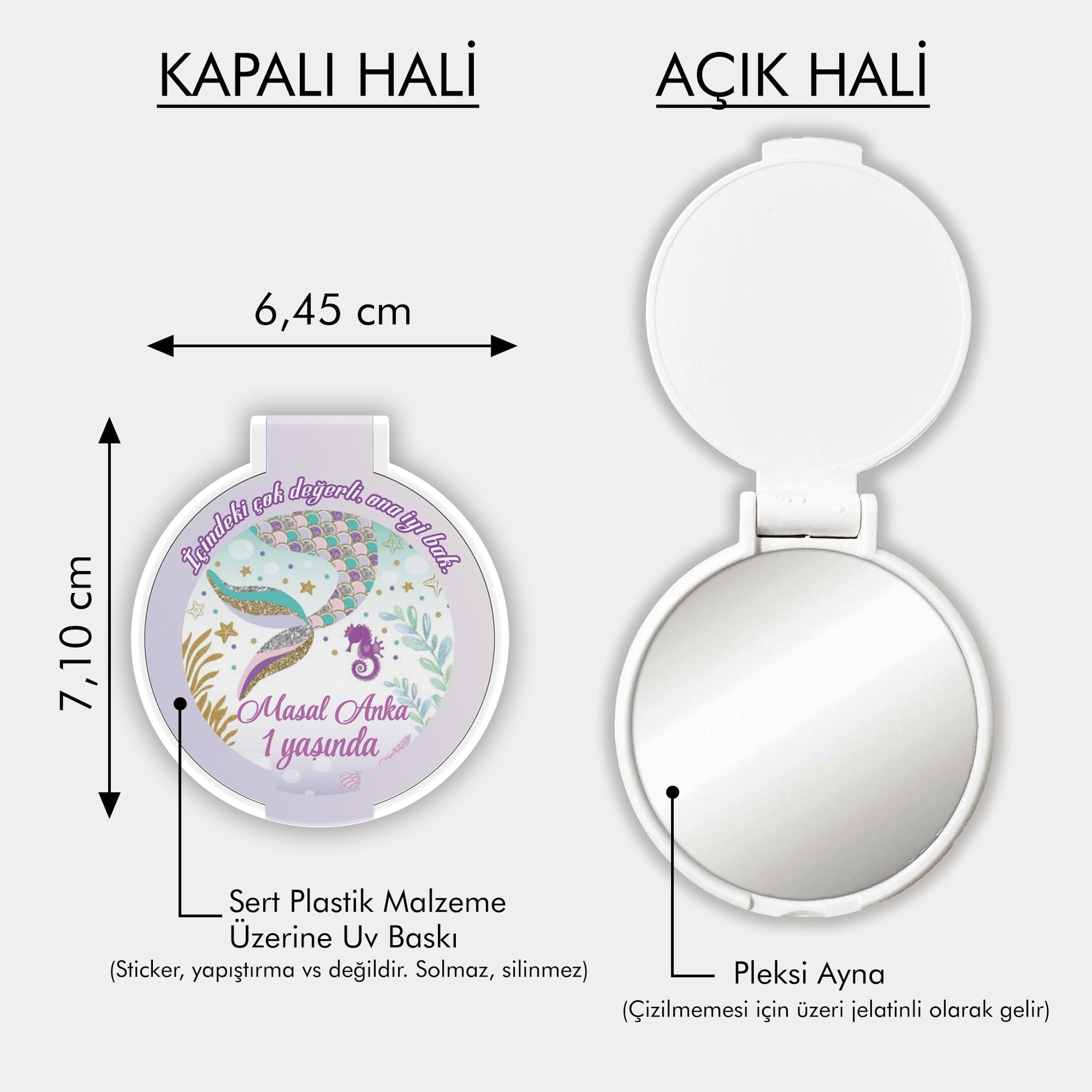 Deniz Kızı Temalı Yuvarlak Ayna