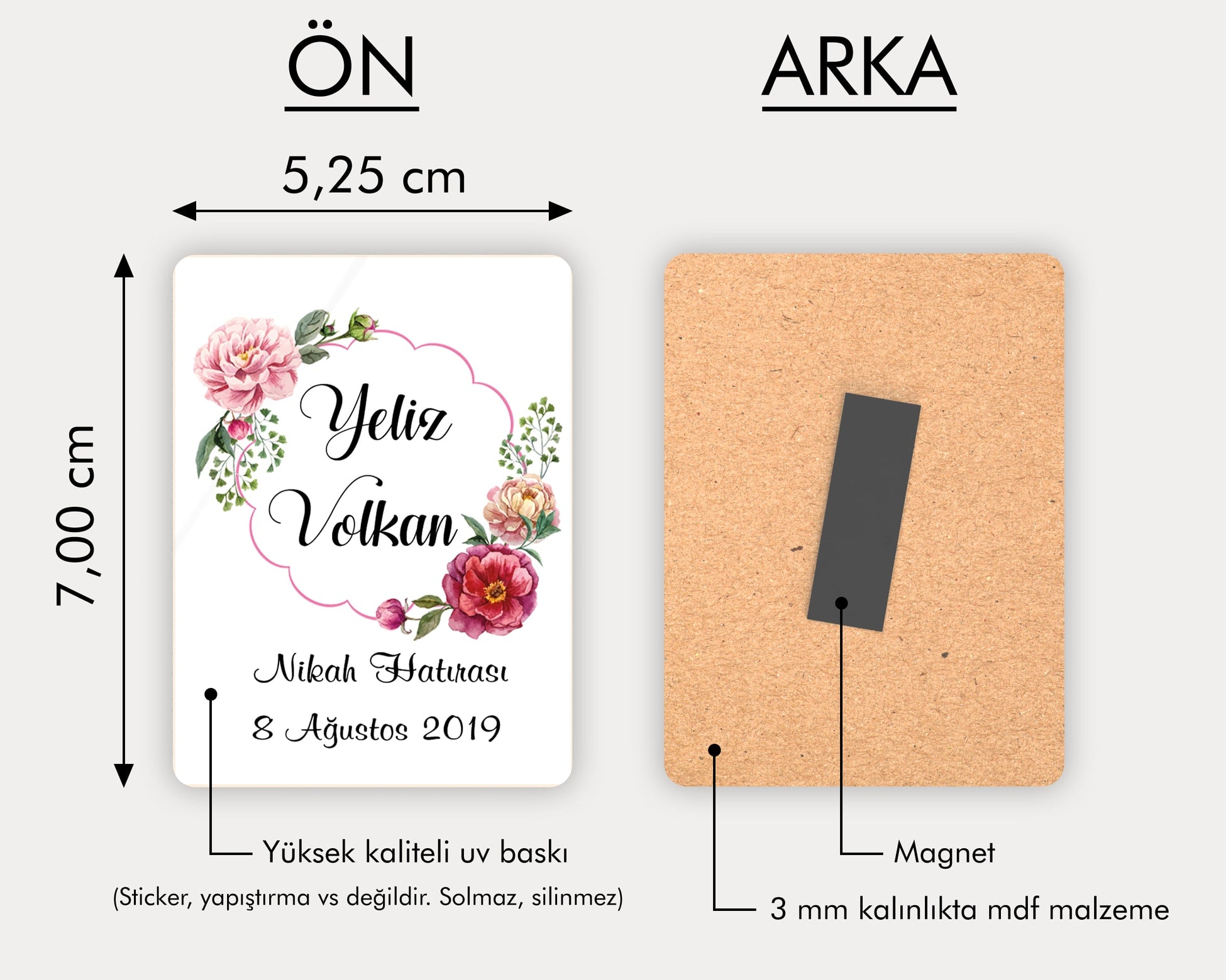 Çiçek Desenli Ahşap Magnet