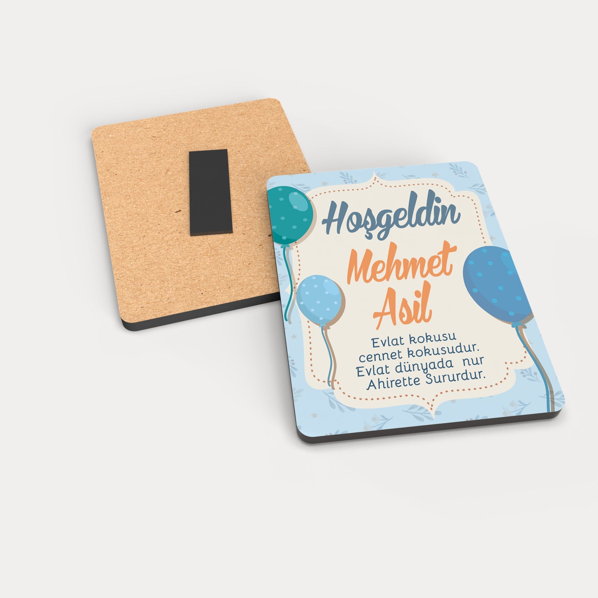 Balon Desenli Erkek Bebek İçin Ahşap Magnet