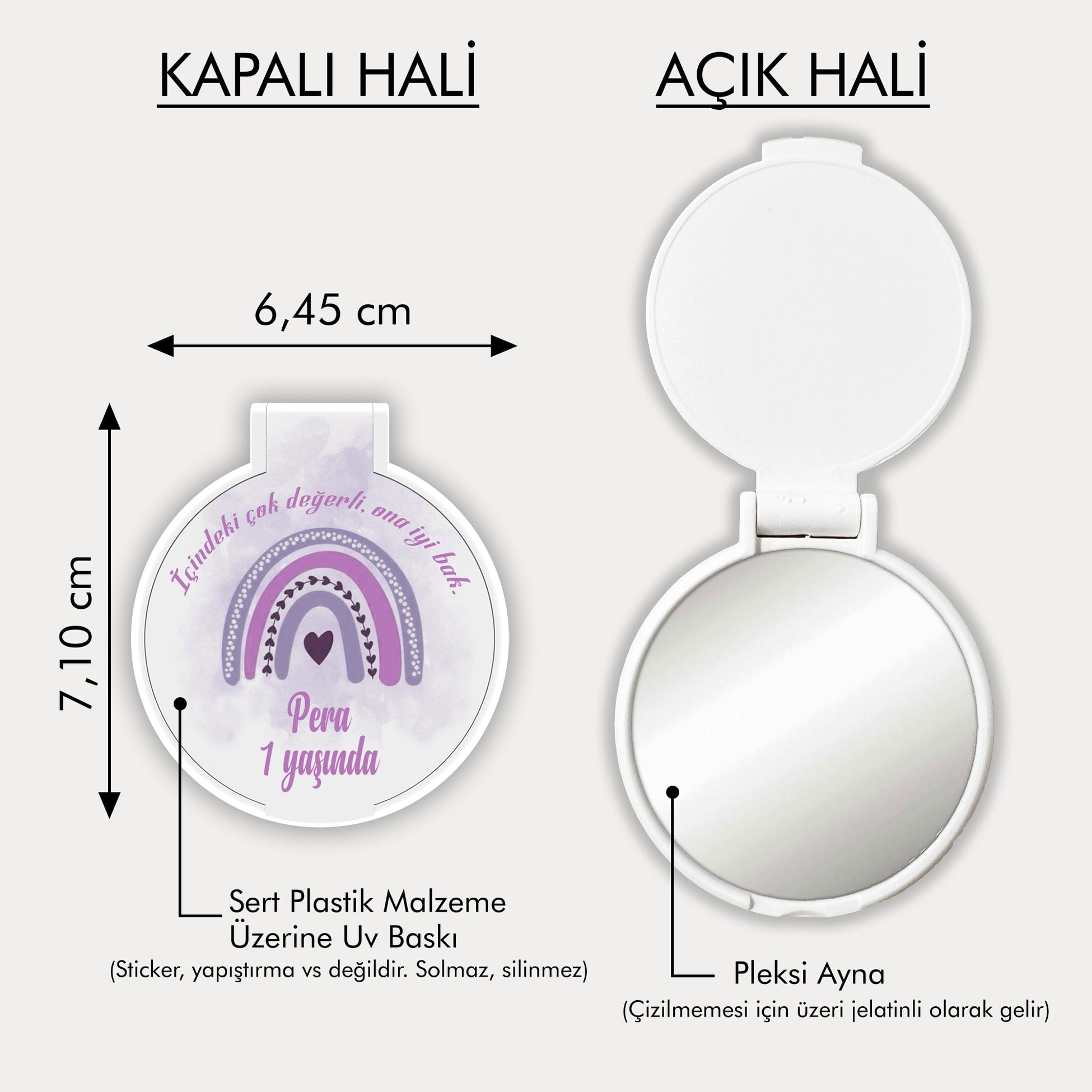 Mor Gökkuşağı Desenli Yuvarlak Ayna