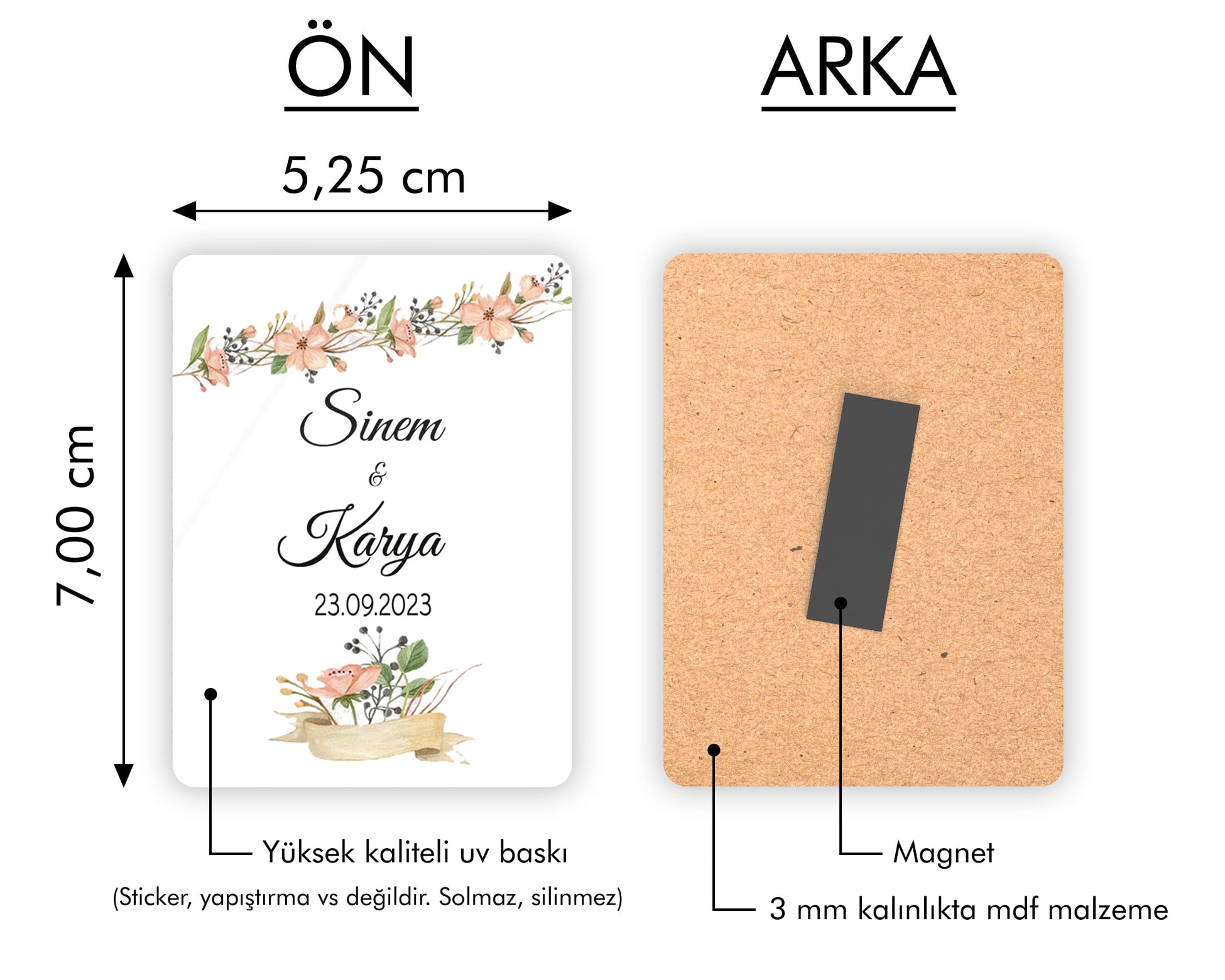 Renkli Çiçek Desenli Ahşap Magnet