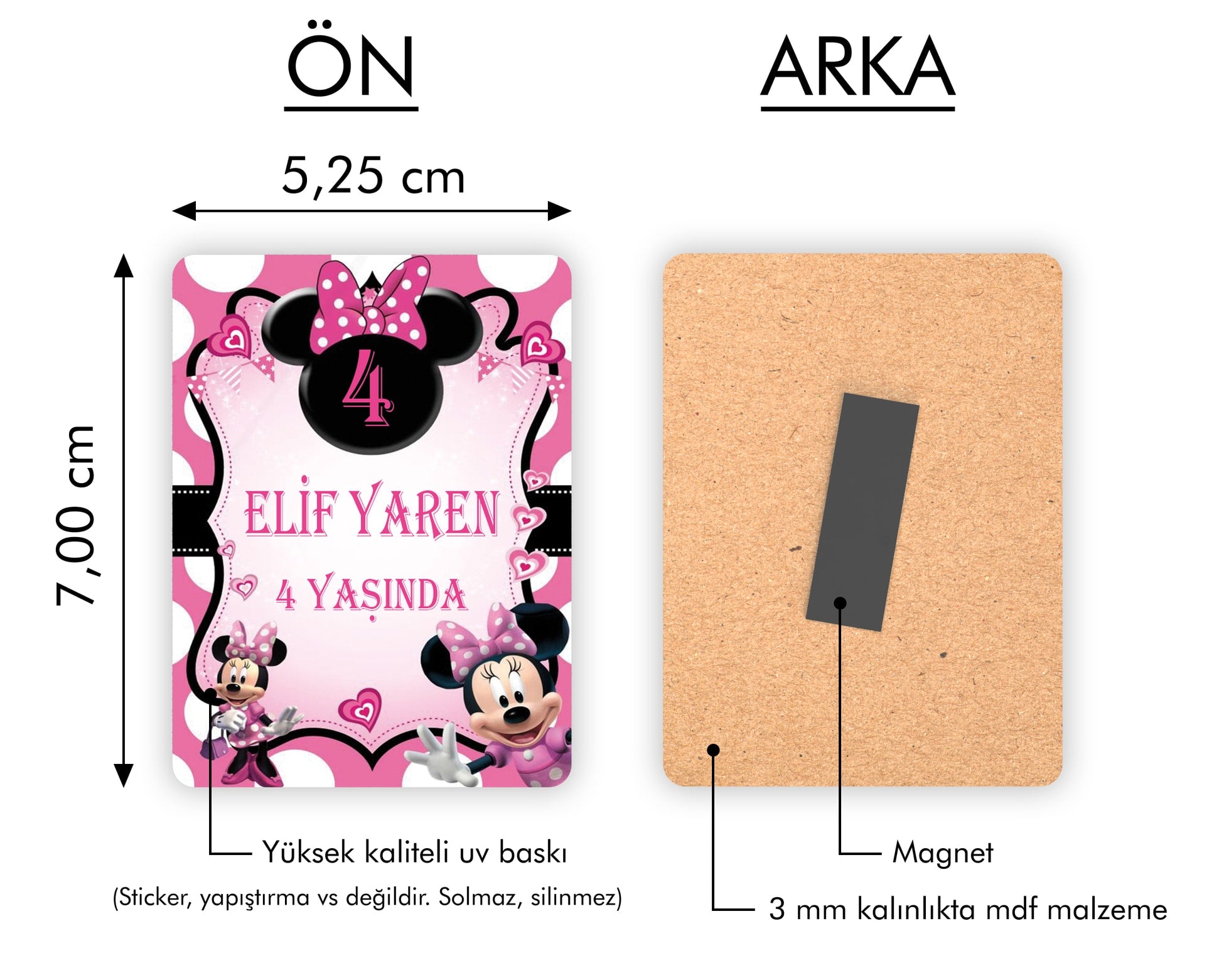 Minnie Mouse Desenli Ahşap Magnet
