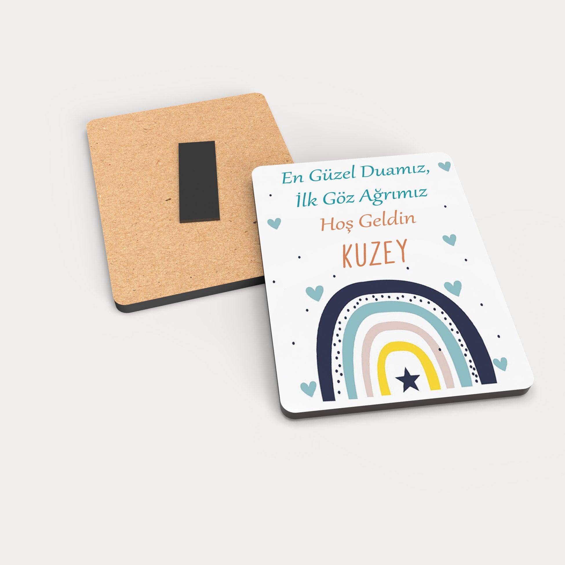 Mavi Gökkuşağı Desenli Ahşap Magnet