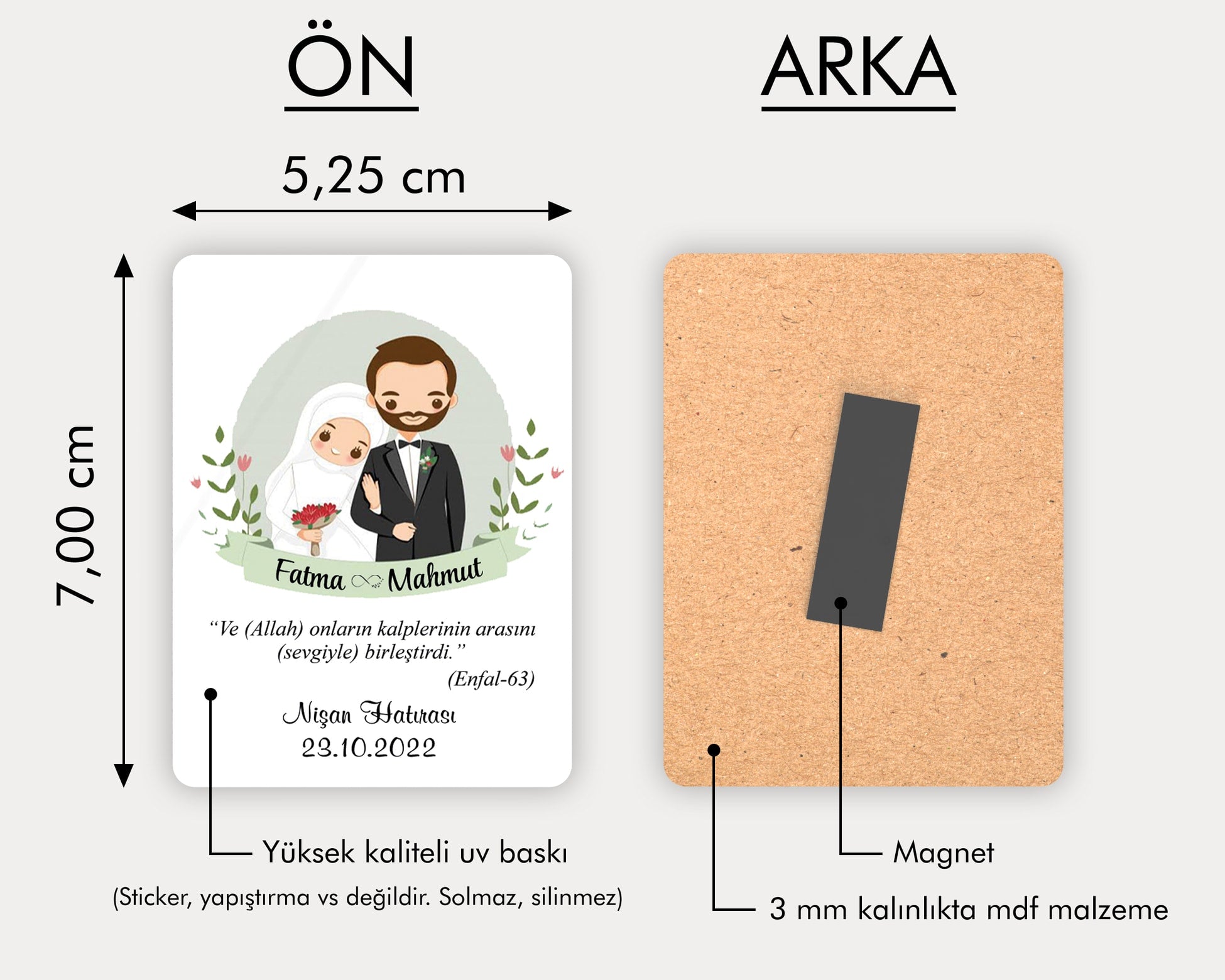 Tesettürlü Gelin Damat Desenli Ahşap Magnet