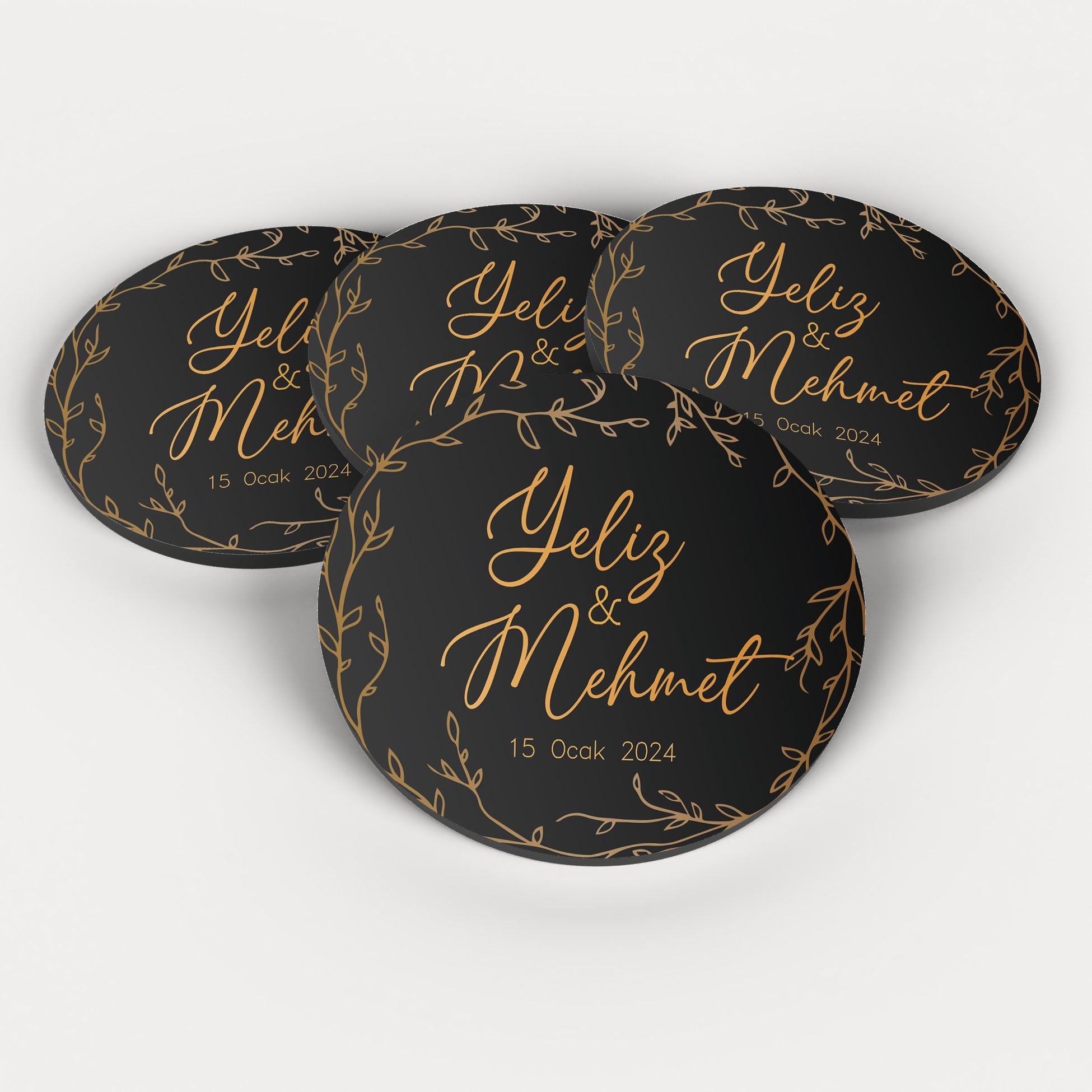 Siyah Gold Desenli Yuvarlak Ahşap Magnet